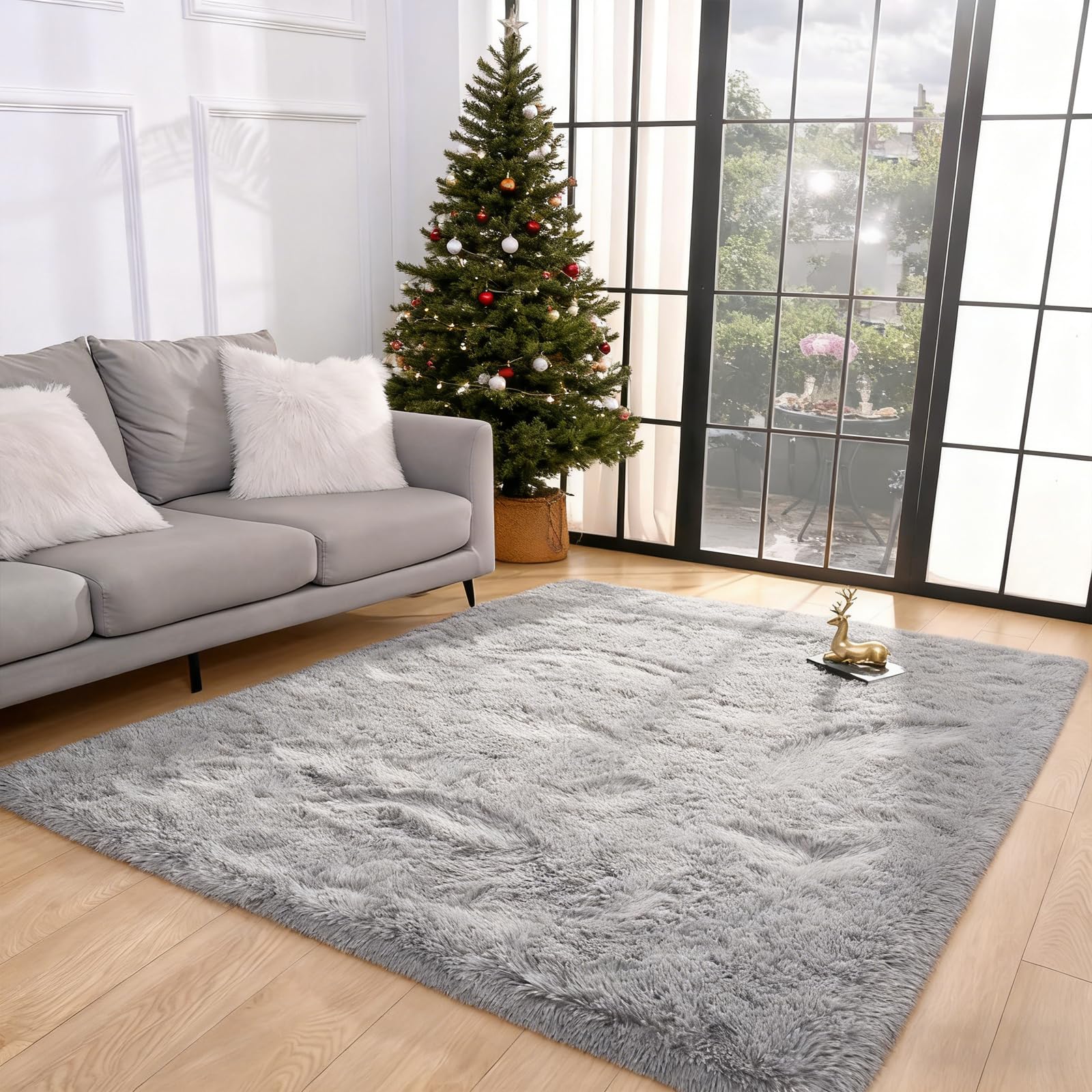 Tapis salon lavable moelleux gris 70x160 pour chambre et maison avec antidérapant