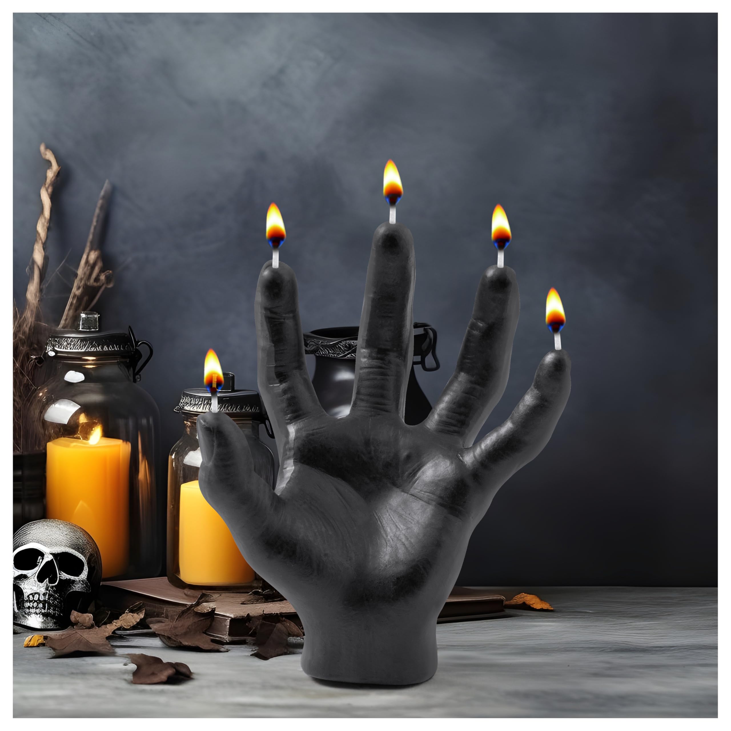 Halloween Hand Scented Candle - Black Hand of Glory Novelty Scented Candle, Horror Witch Hand Palm Pine Scented Natural Soy Wax Candle, Halloween Party Gift Horror Hand Decor for Living Room