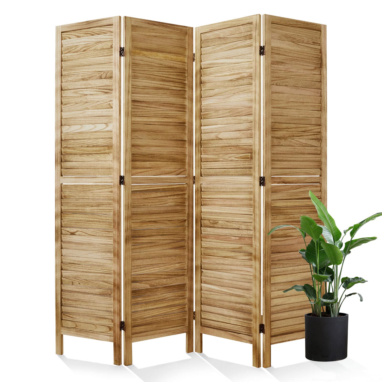 Room Dividers and Folding Privacy Screens, Wood Louvered Separators Divider Wall for Home Office Bedroom - 4 Panels, 67 * 60inch (Wood)