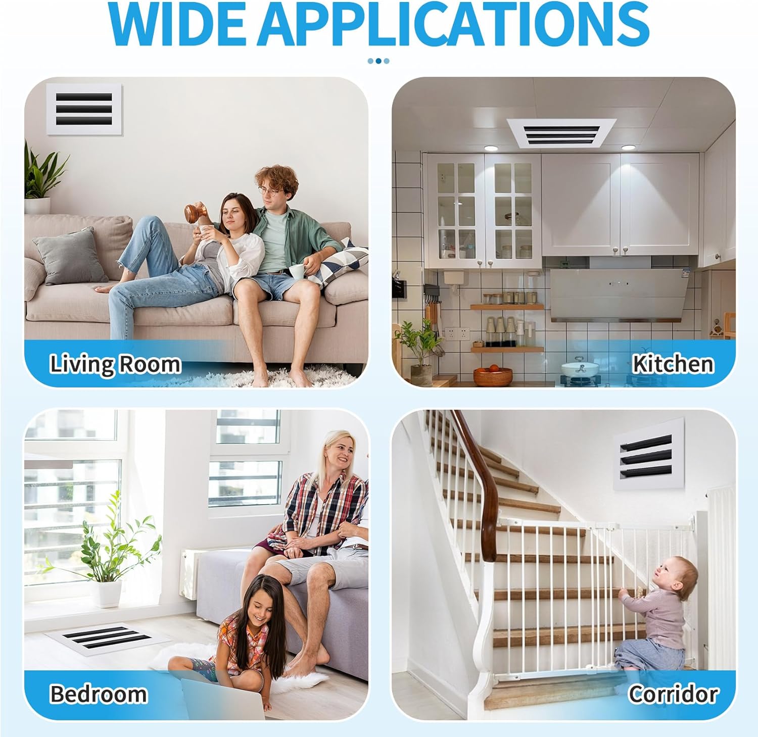 10x6 Modern AC Vent Cover – Decorative Air Vent Register Grille, Linear Slot Diffuser, Adjustable Airflow, Quiet Operation, HVAC Vent Cover for Ceiling, Wall & Floor, White Aluminum Alloy