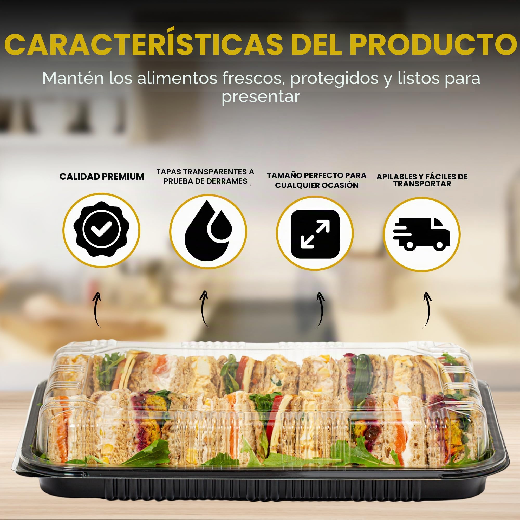 Bandejas para sándwiches Superior - Paquete de 15 bandejas reutilizables para catering para fiestas - Bandejas de servicio para buffet con tapas a prueba de derrames - Bandejas para catering para