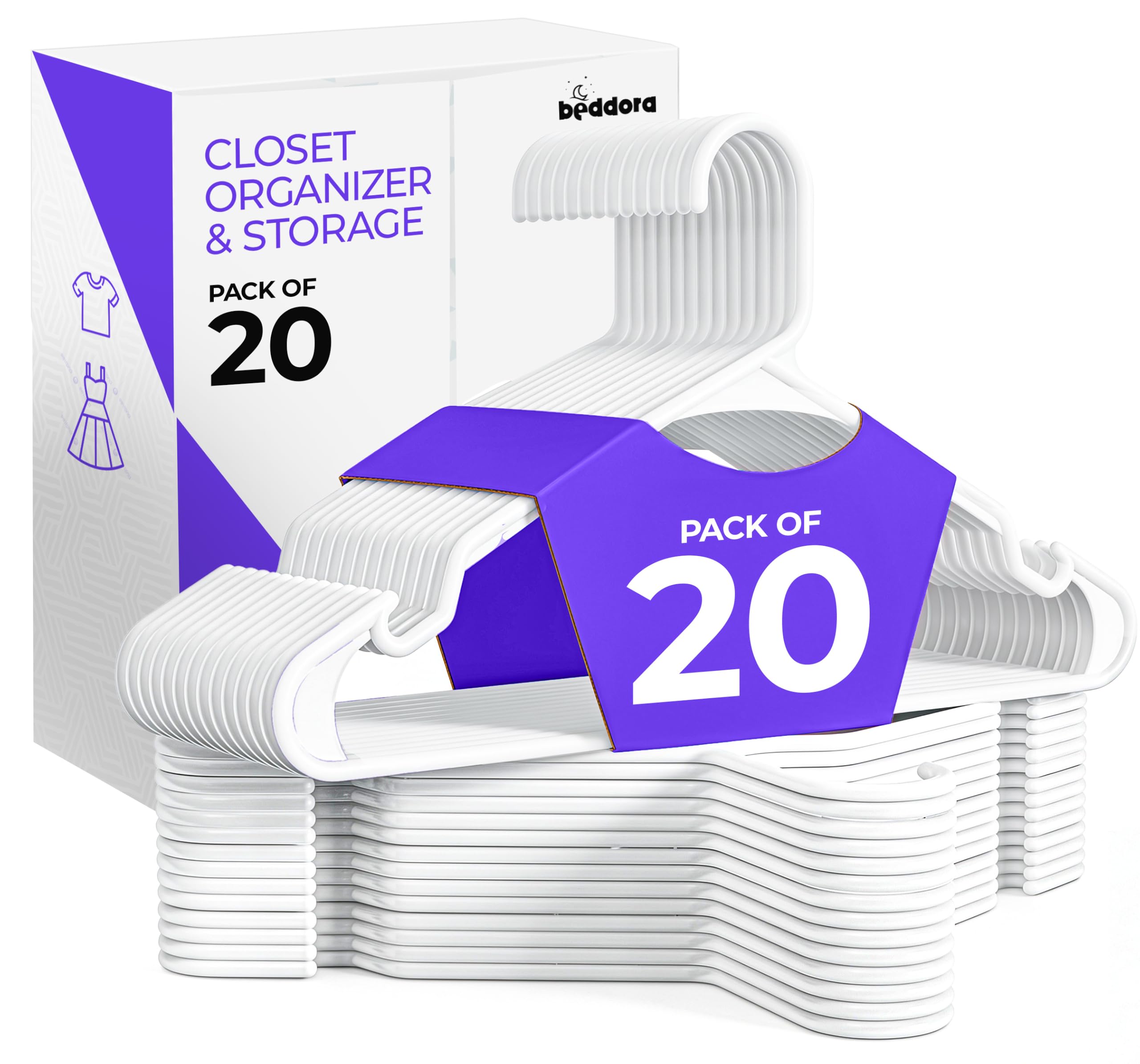 Beddora Plastic Hangers 20 Pack, White Clothes Hangers
