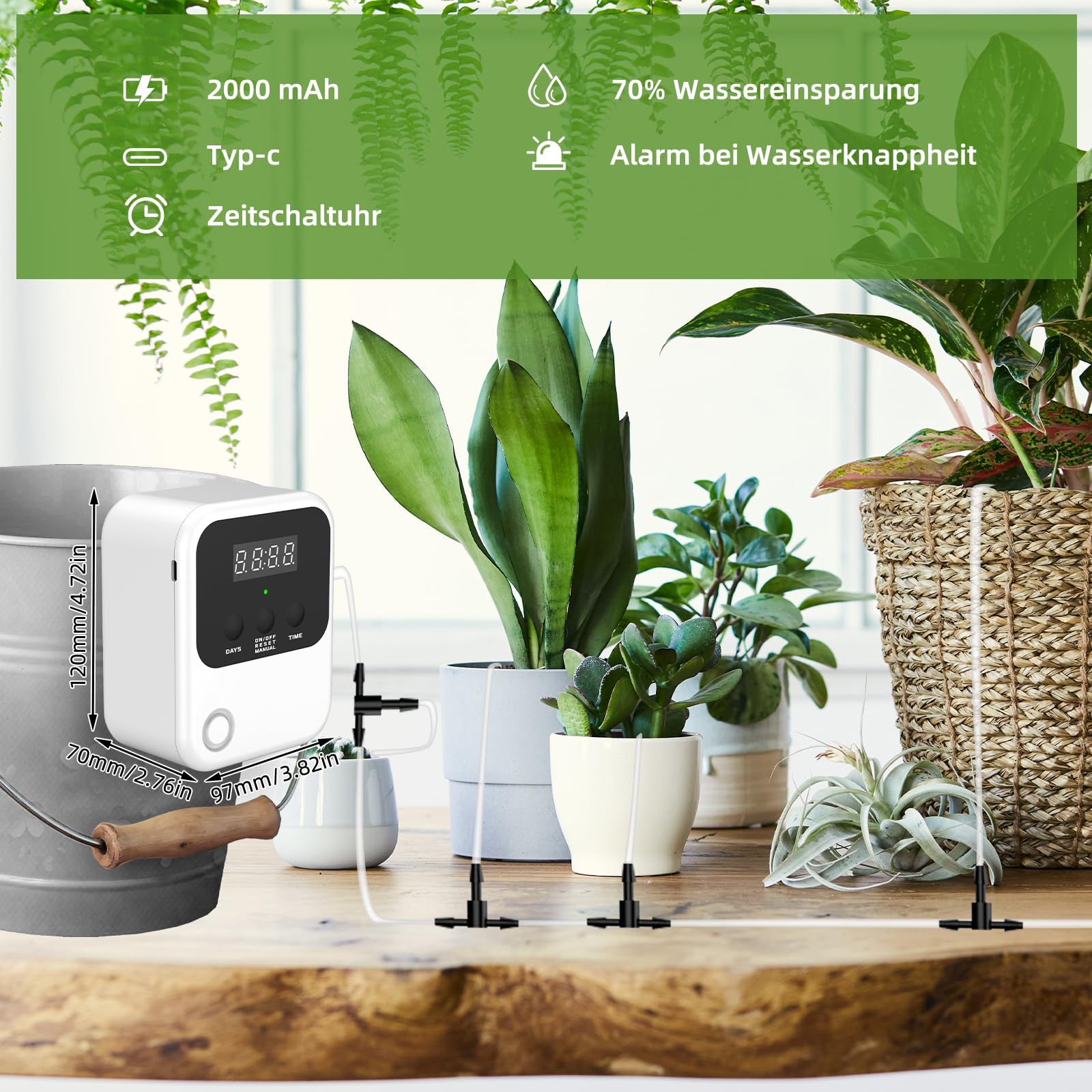 Arrosage automatique intérieur, arrosage des plantes d'intérieur pour 15 plantes en pot, 600 modes d'arrosage rechargeables, système d'arrosage automatique de minuterie (USB)