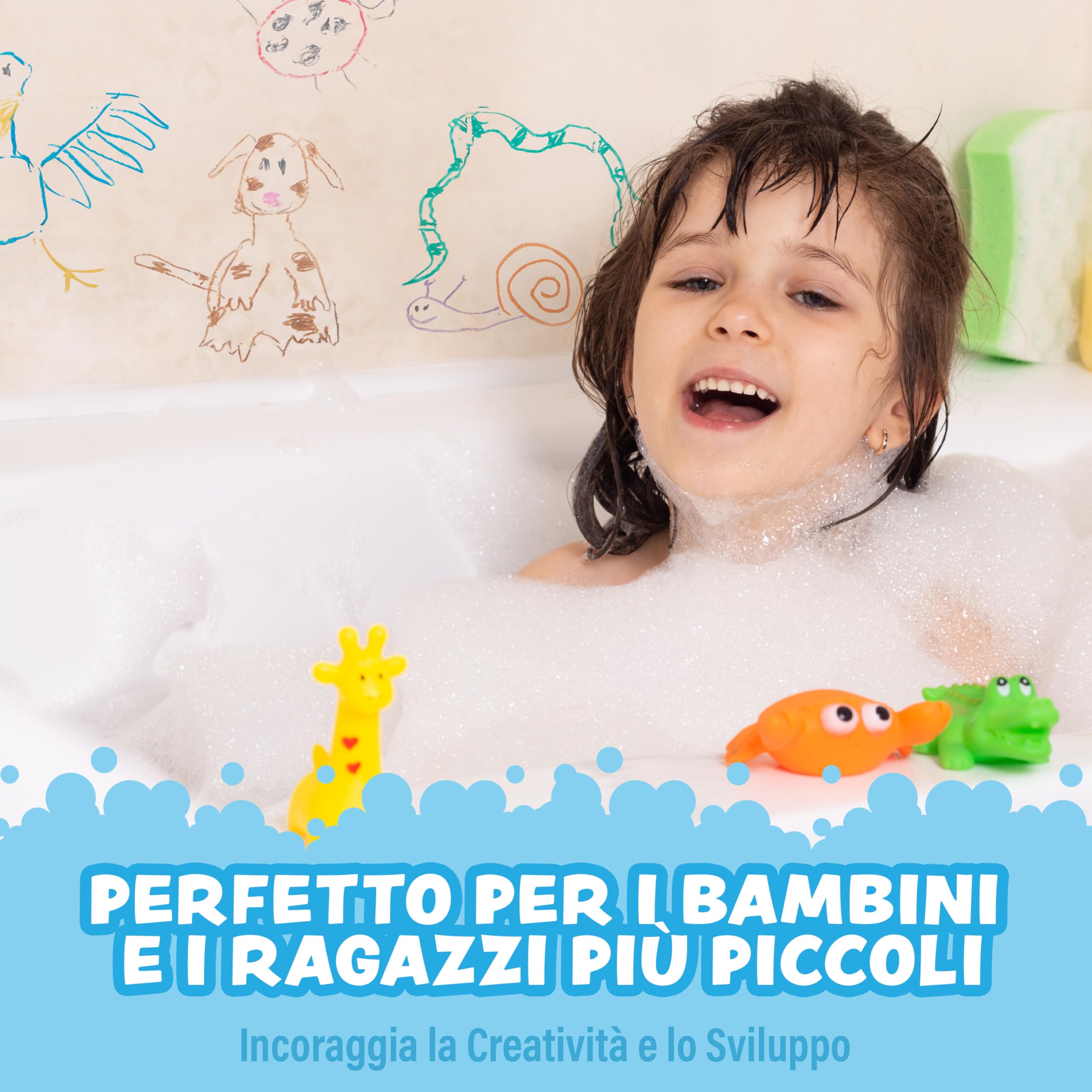 Tub Works® Pastelli da bagno, giocattolo per il bagno, confezione da 12 | Matite da bagno atossiche e lavabili per bambini | Disegna sulle pareti della vasca bagnata e asciutta | Forma esagonale