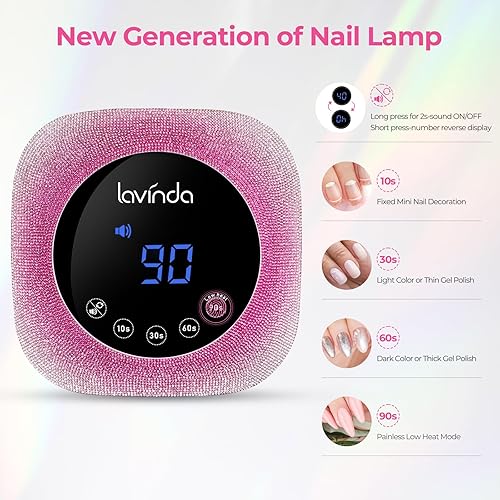 Miniatura 2 de Lavinda Lámpara de uñas UV, luz UV de 54 W para uñas de gel con diamantes de imitación, lámpara de uñas LED UV enchufable, lámpara de secado rápido,