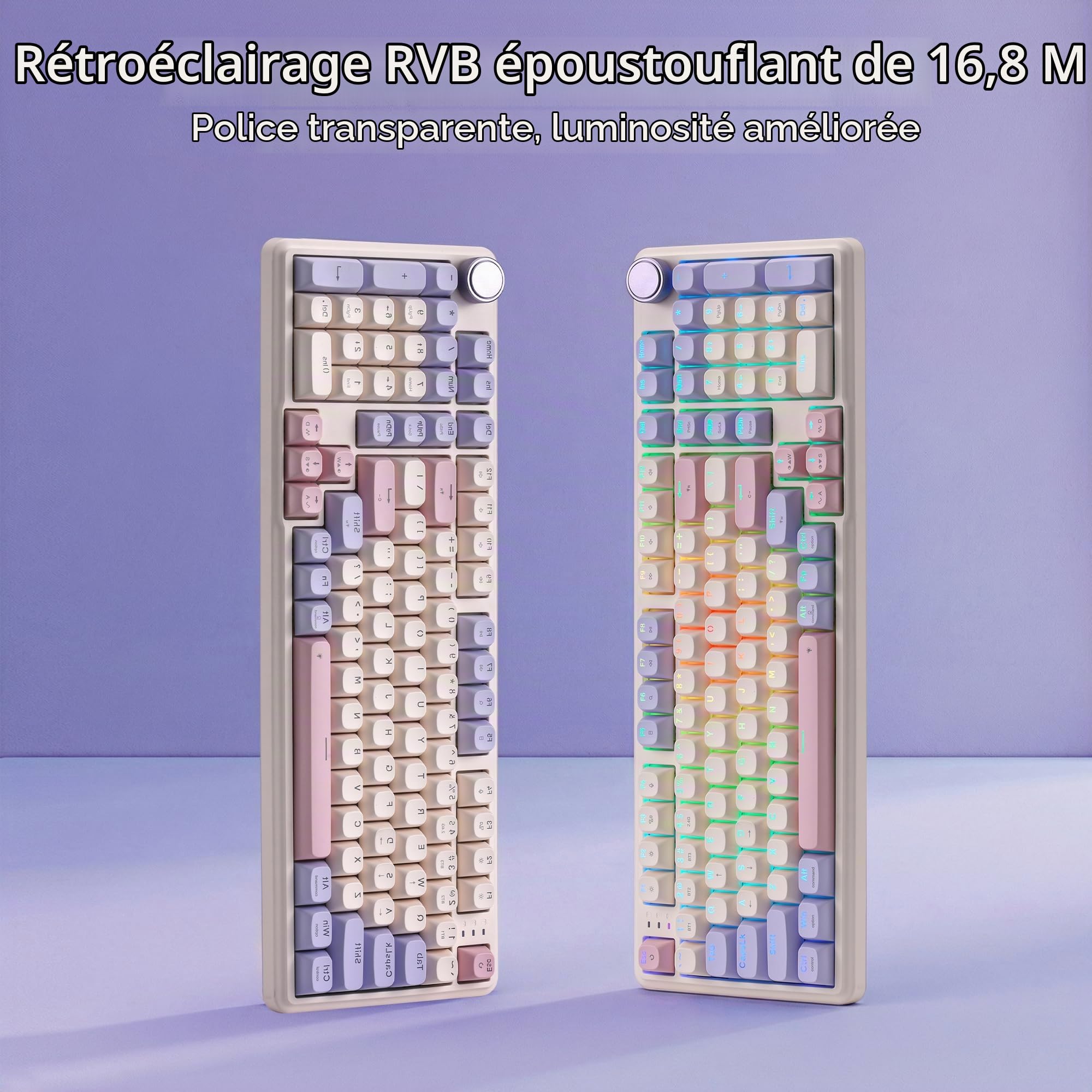 Redragon K768 Pro Clavier sans Fil RVB 100 Touches 8000mAh | Clavier sans fil RVB 100 touches grosse batterie 8000mAh PBT hot swap bouton controle 5 couches amortissement pour jeu