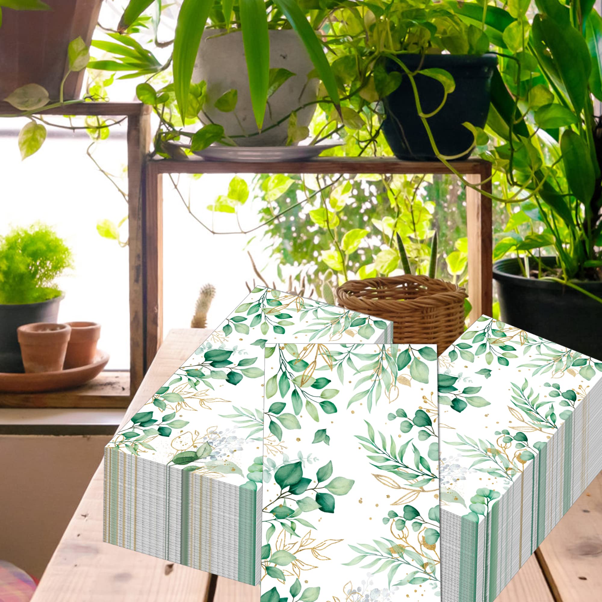 200 Stück Salbeigrüne Servietten – Eukalyptus-Design Für Party & Badezimmer