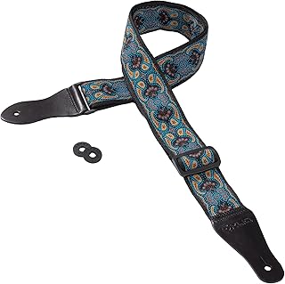 KLIQ Vintage Woven Guitar Strap, Retro '60s Jacquard Hootenanny Style, Adjustable Strap for Acoustic, Electric, or Bass Guitar, Leather Ends + 2 Rubber Strap Locks