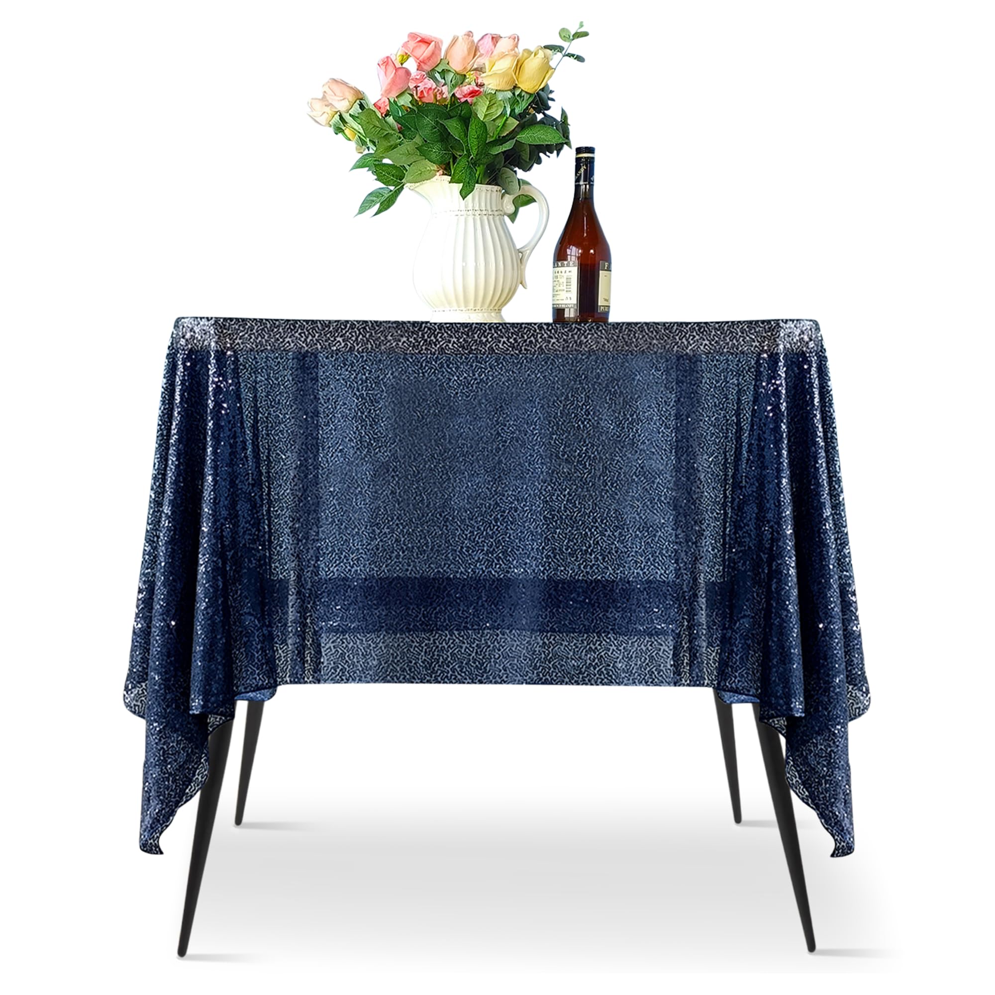 Nappe à paillettes bleu marine pour décoration de table de Noël