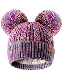 Winter Hat for Kids Toddler Children, Girls Beanie with Double Pom Pom Warm Fleece Lined, Girls Accessories Knit Beanies Cap