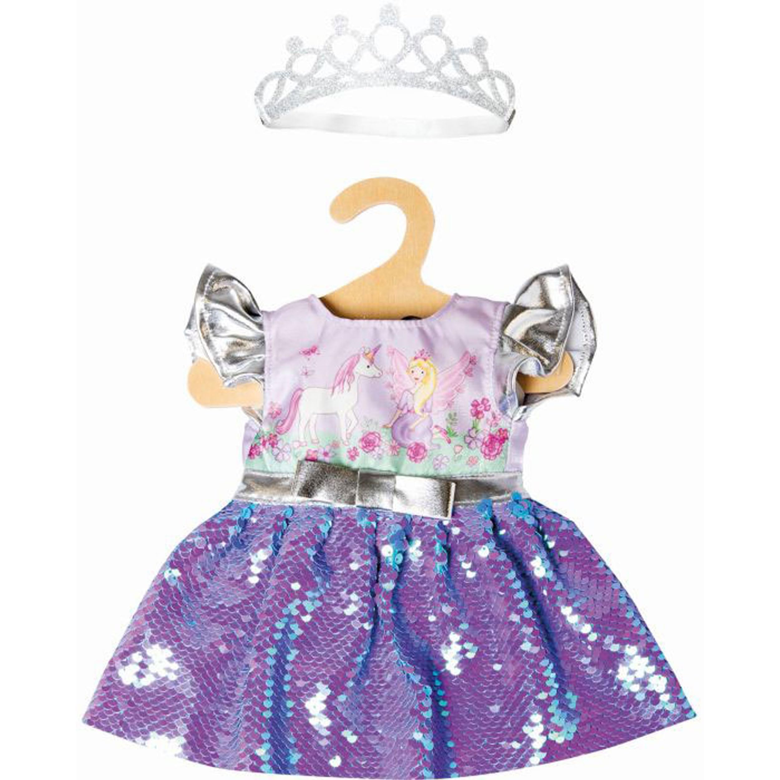 Heless 2131 - Fairy and Unicorn Doll Dress with Reversible Sequins and Silver Crown Size 35 - 45 cm