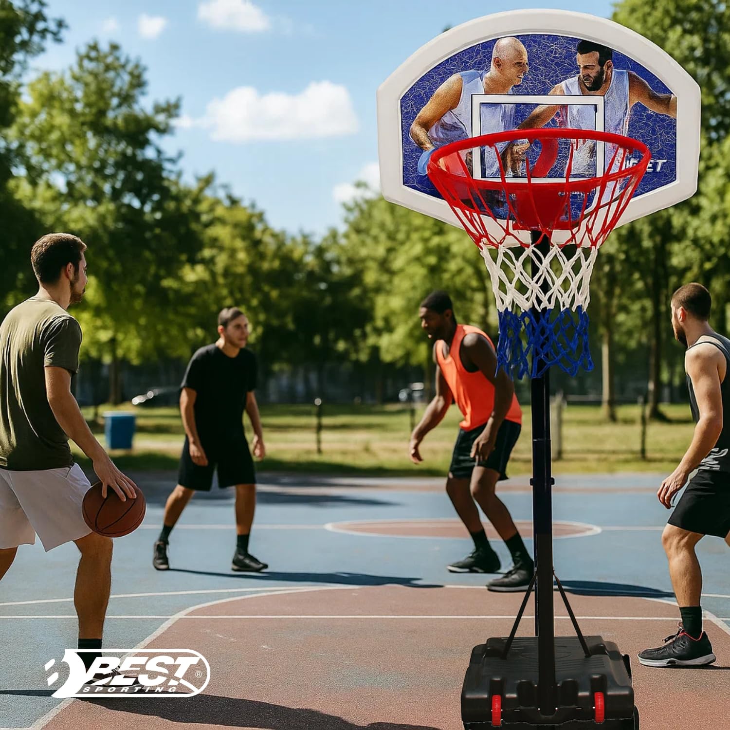 BEST SPORTING Basketballkorb Outdoor 165–205 cm – Verstellbar & mobil – Transportable Korbanlage mit stabilem Standfuß – Optional mit Basketball & Pumpe – Für Kinder & Einsteiger