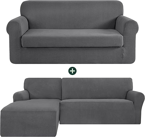 CHUN YI Funda de sofá grande y fundas de sofá en forma de L gris claro diván izquierdo