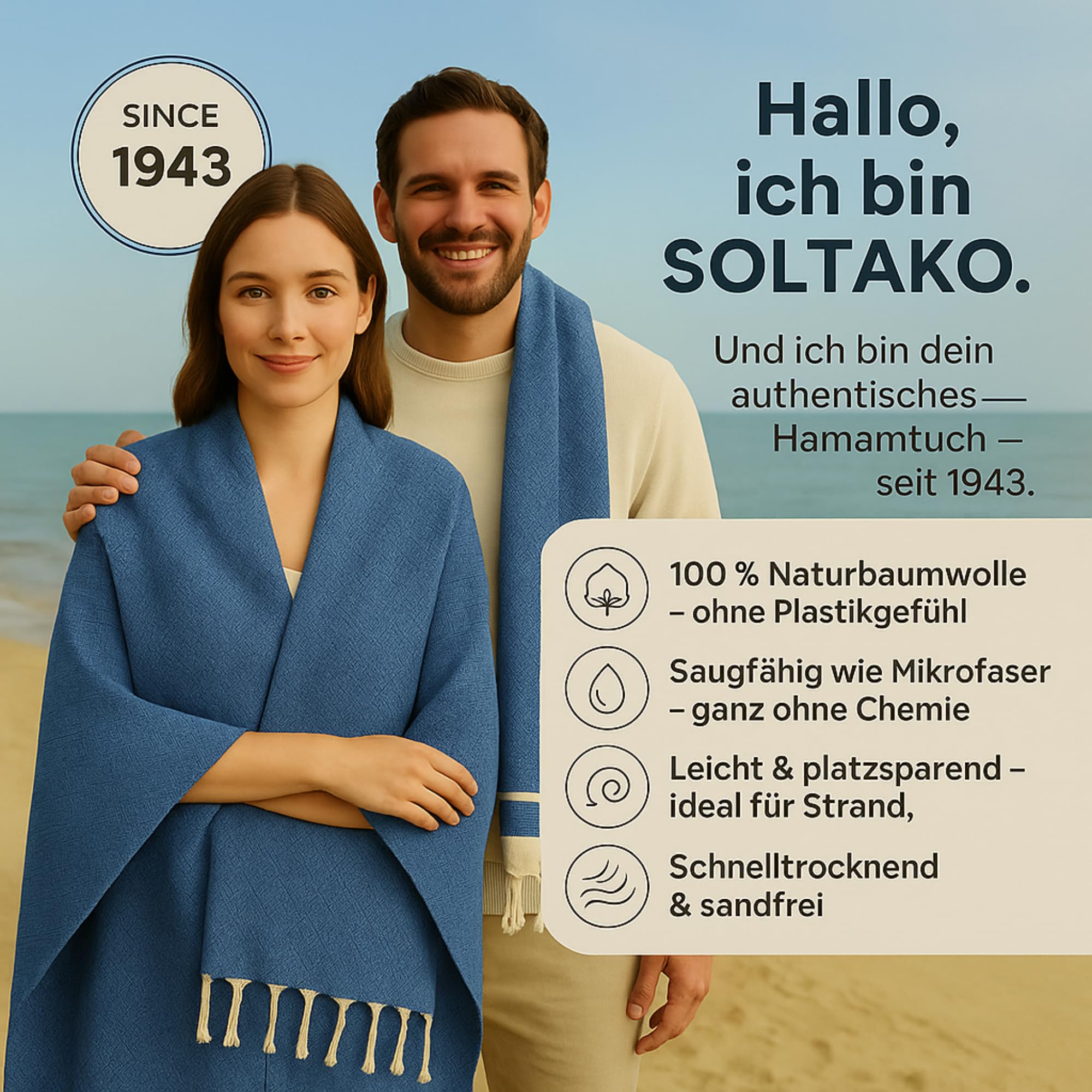 SOLTAKO Fouta Diamant Premium Hamamtuch 100x200 cm, Baumwolle, schnelltrocknend & saugfähig, Strandtuch, Saunatuch, Badetuch, 8er Set Babypink/Hellblau/Lachs/Cappuccino/Khaki/Jeansblau/Koralle/Aqua