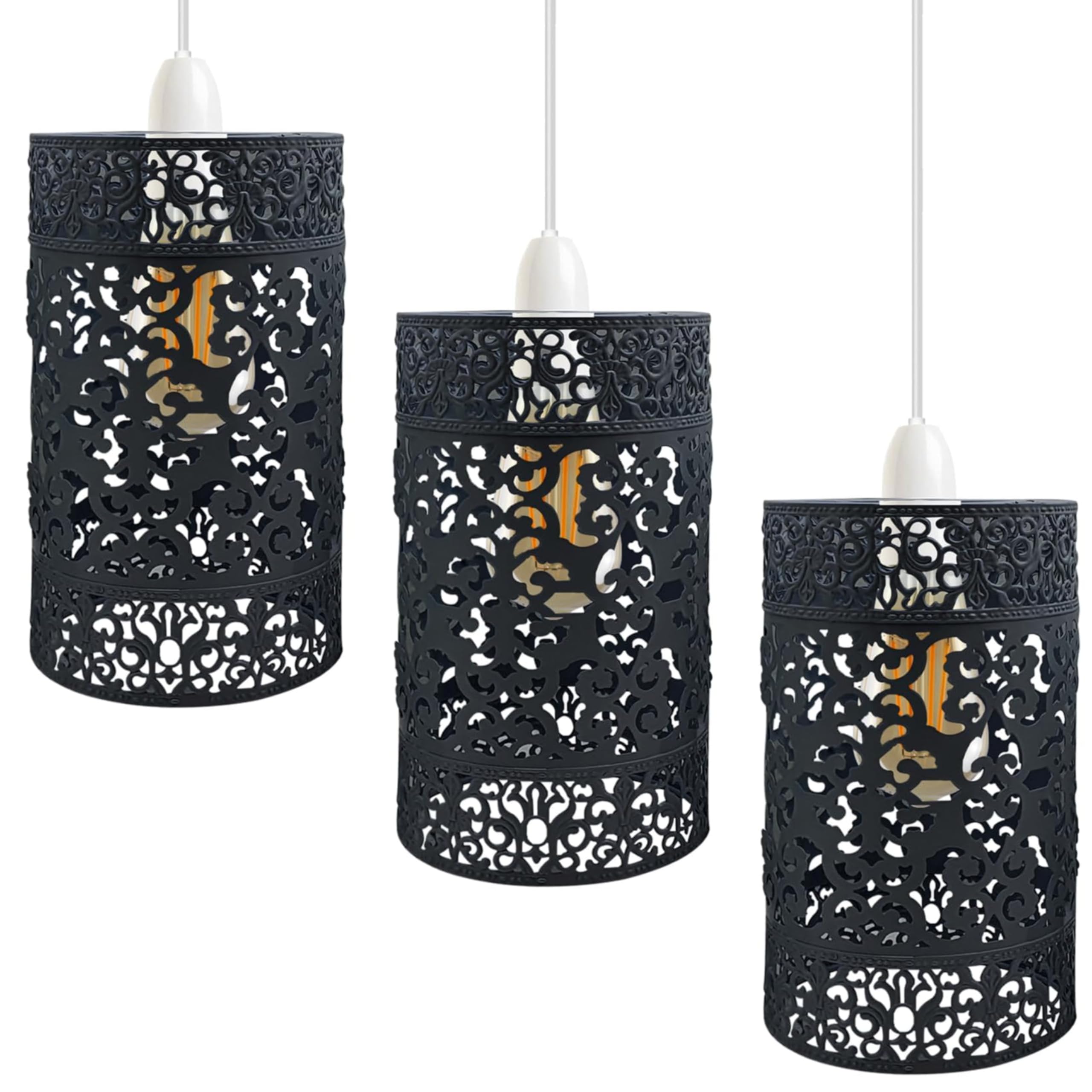 3 PCS Moroccan Designed Black Metal Circular Pendant Light Shade with Floral Decor | 13.5cm Diameter Flower Pattern for Pendant Lamps Shades24 x 13.5 cm for Table Lamps Floor Light โ image 1