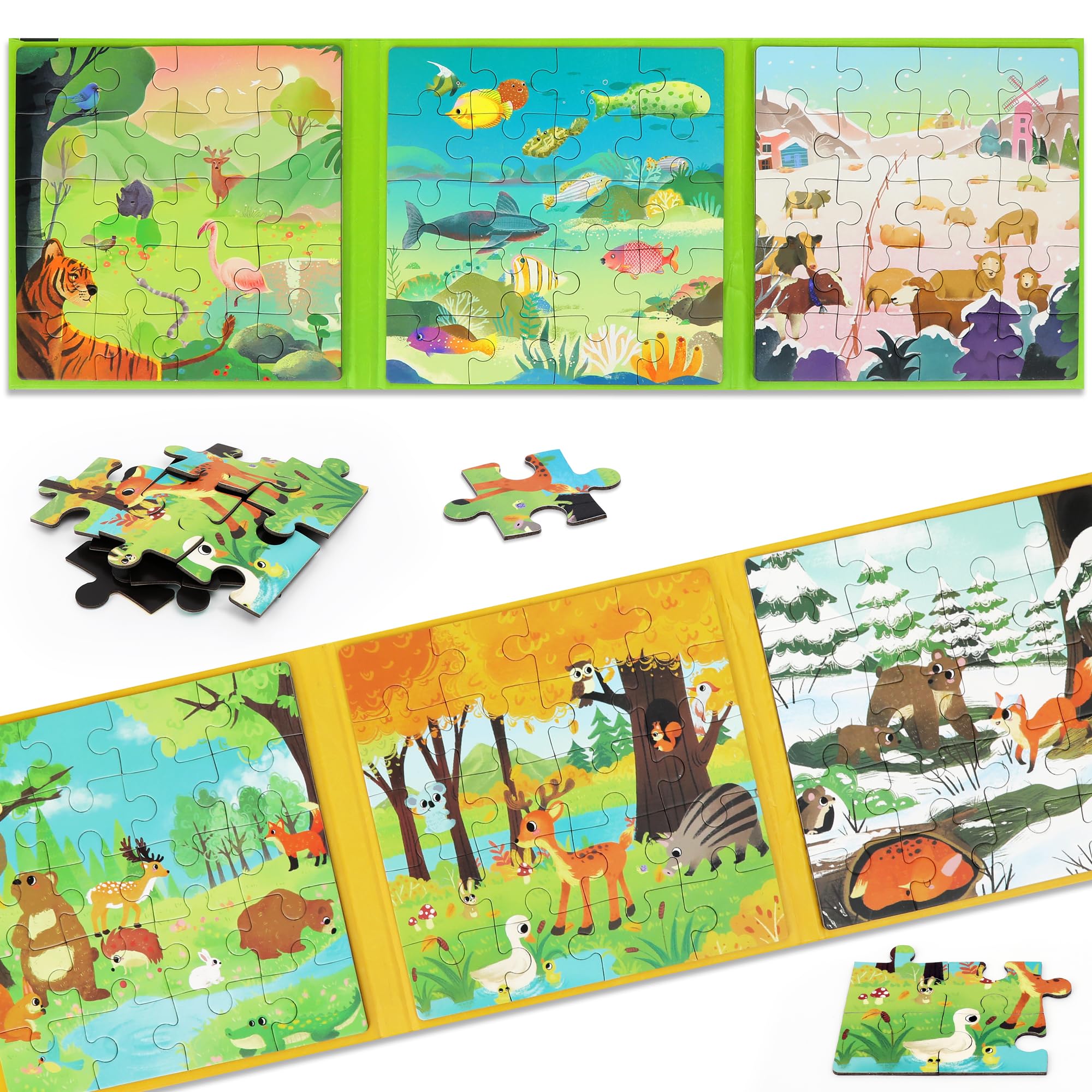 SOLTIRA Magnetic Puzzle for Toddlers 3-5 2PK-120PCS-6 Animal Themes Puzzles for Kids 4-6 Travel Puzzle for Airplane/Car/Road Trip/Gift Toys for 3-8