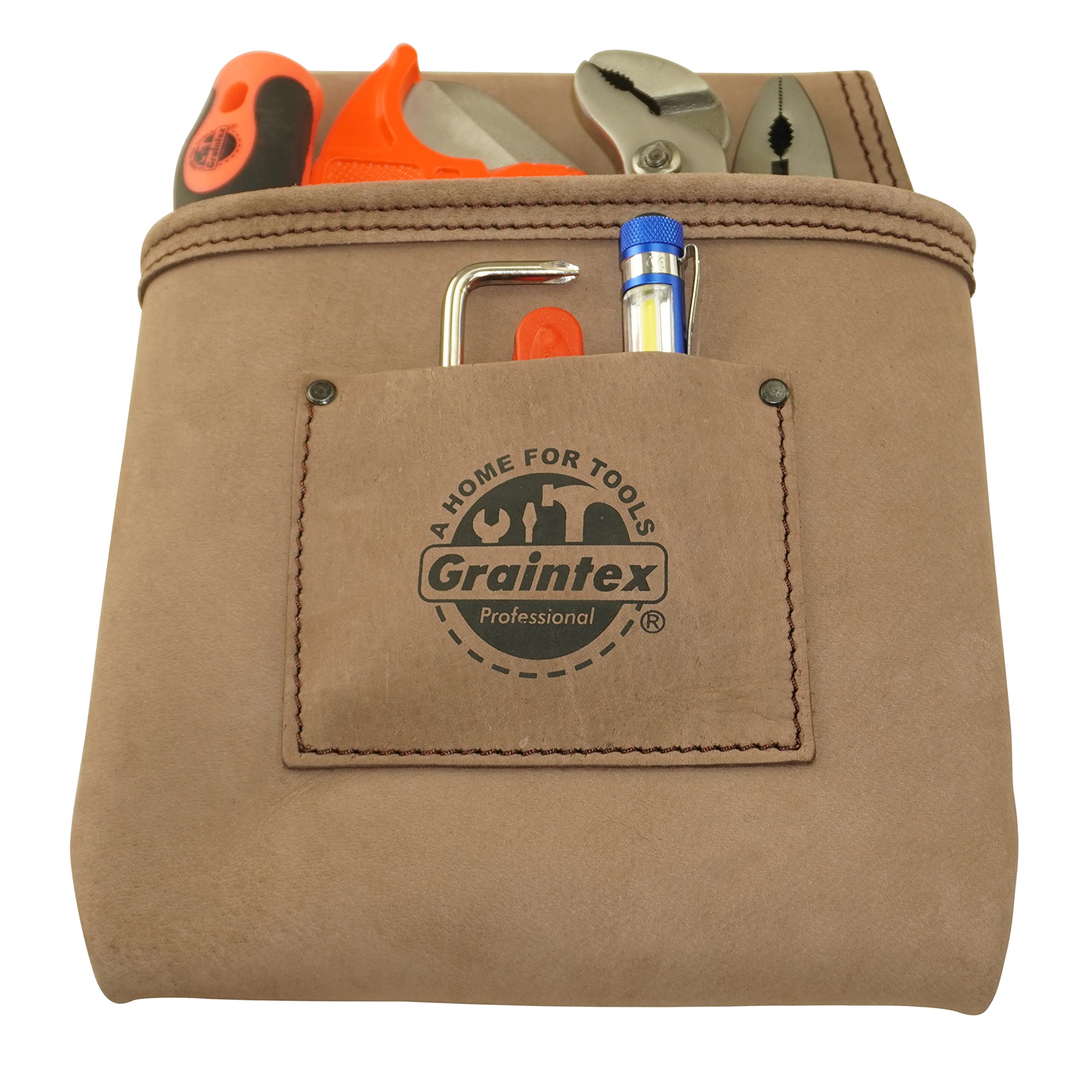 Graintex ST2009 1 bolsillo resistente superior de piel de grano para uñas, bolsa de herramientas para cinturón ancho con ranura para túnel