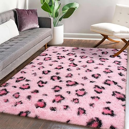 Miniatura 7 de Amearea Alfombra de área esponjosa, alfombra moderna con estampado de leopardo, decoración del hogar para dormitorio, suave y cómoda alfombra de