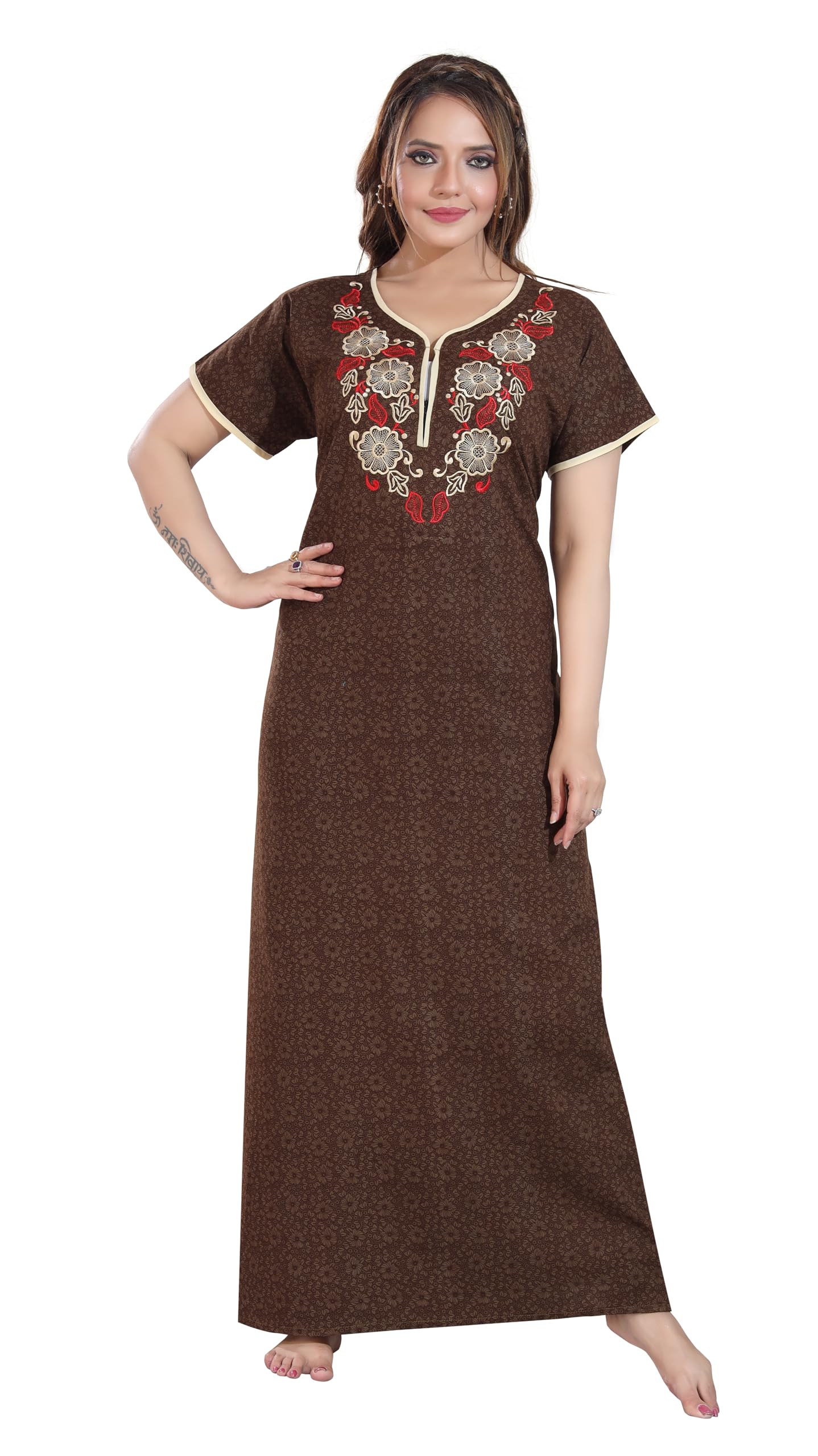 bailey sells Women's Cotton Embroidered Printed Maxi Nighty Nightgown for Women Full Length Nighty Summer Maxi Nighty for Women Ladies (Free Size_BAILEY2428-46)-picture-11