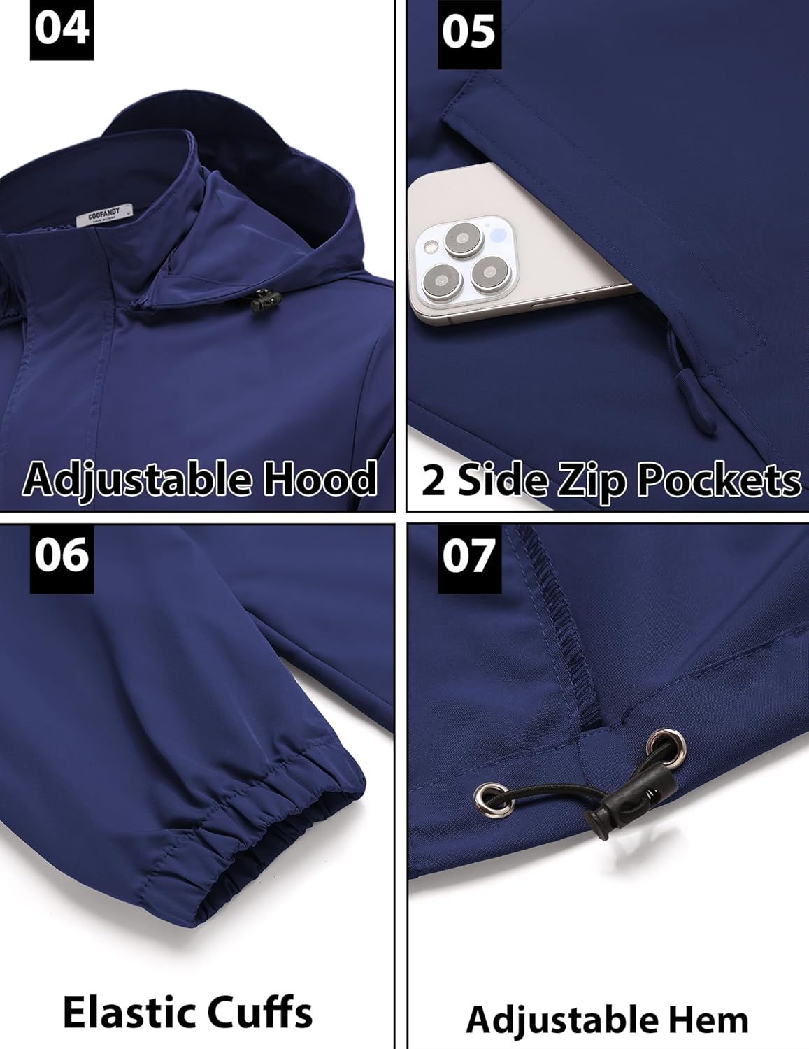 COOFANDY Rain Jacket Men Waterproof Lightweight Packable Raincoat Hooded Windbreaker For Hiking Golf Running - Image 6