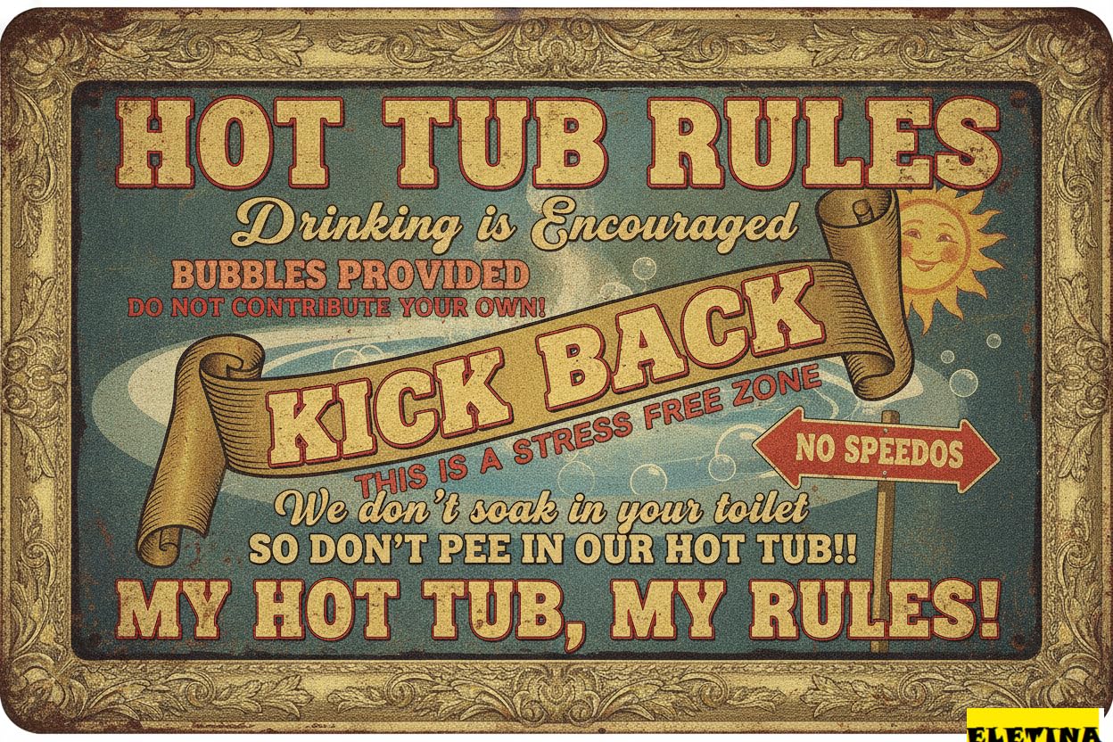 Tin Sign for Man Cave Hot Tub Rules Oudoor Spa Yard Funny Tin 8x12in Private Property Decorative