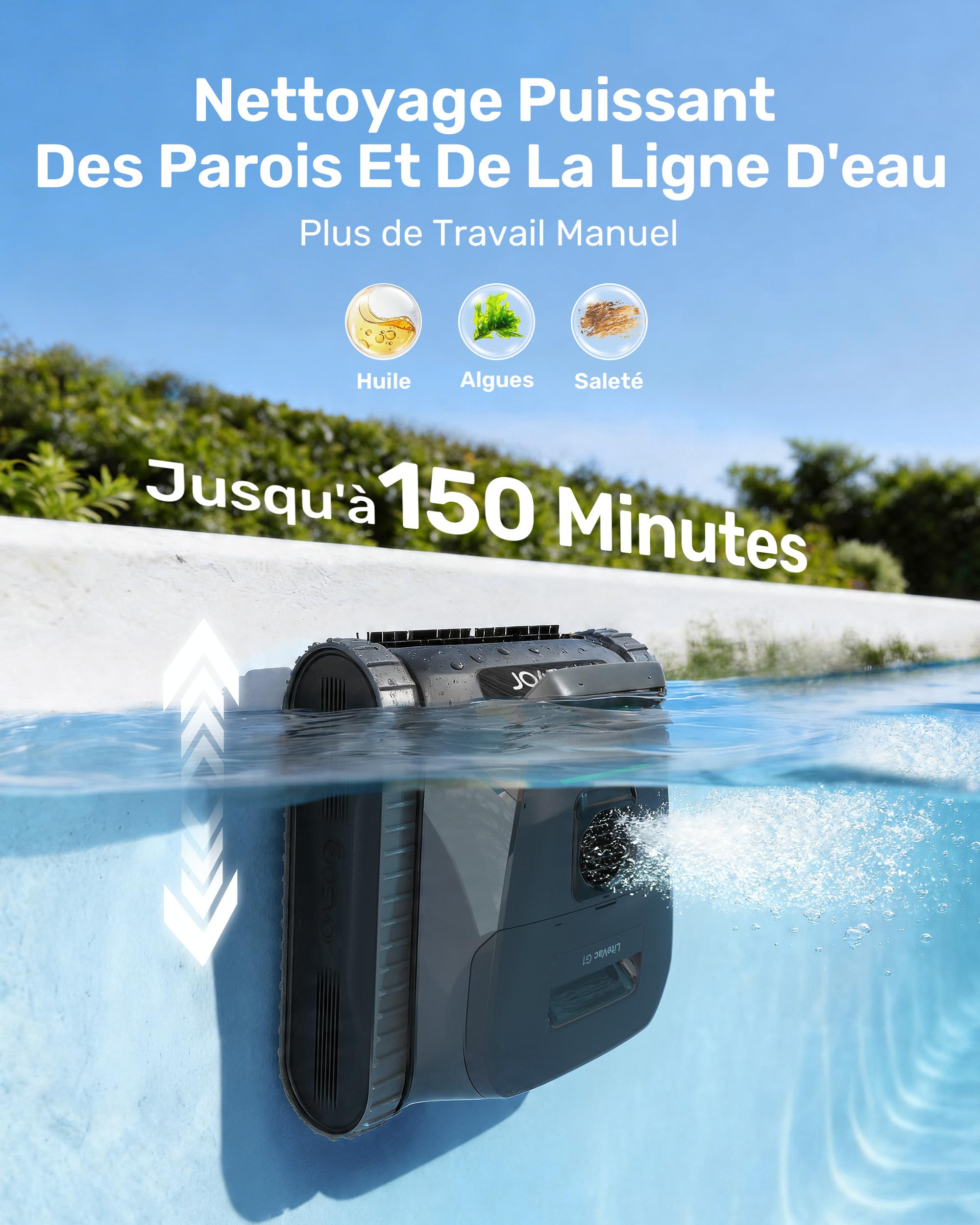 Gosvor LiteVac G1 Robot Piscine Fond et Parois, 6,9 kg Ultra Léger, Jusqu’à 200 Min d’Autonomie, Double Filtration, Navigation Intelligente & App, pour Piscines Jusqu’à 200 m²