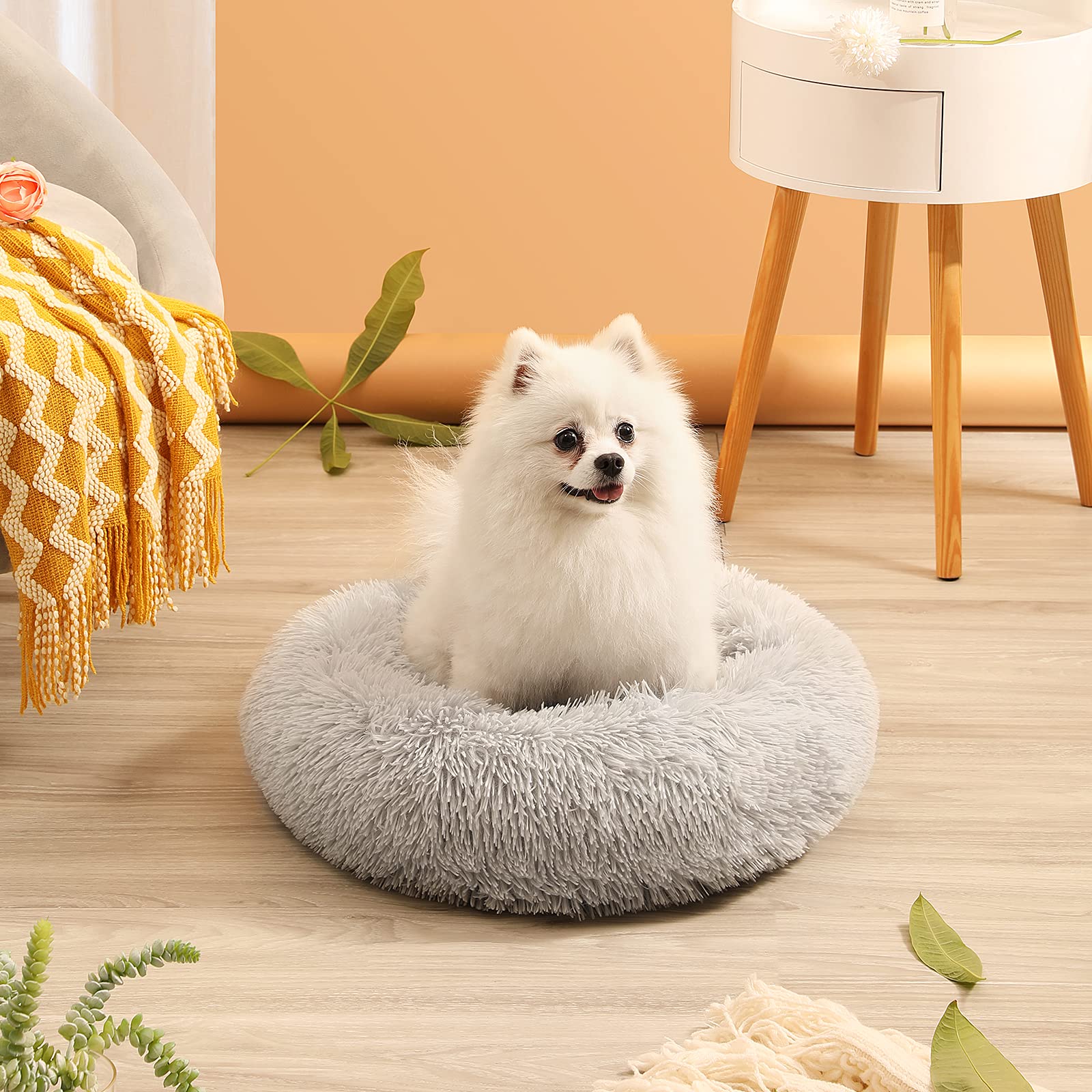 Rundes Hundebett Donut-Design – Weich, Waschbar, Für Hunde & Katzen, Größen 50-76 Cm, Hellgrau