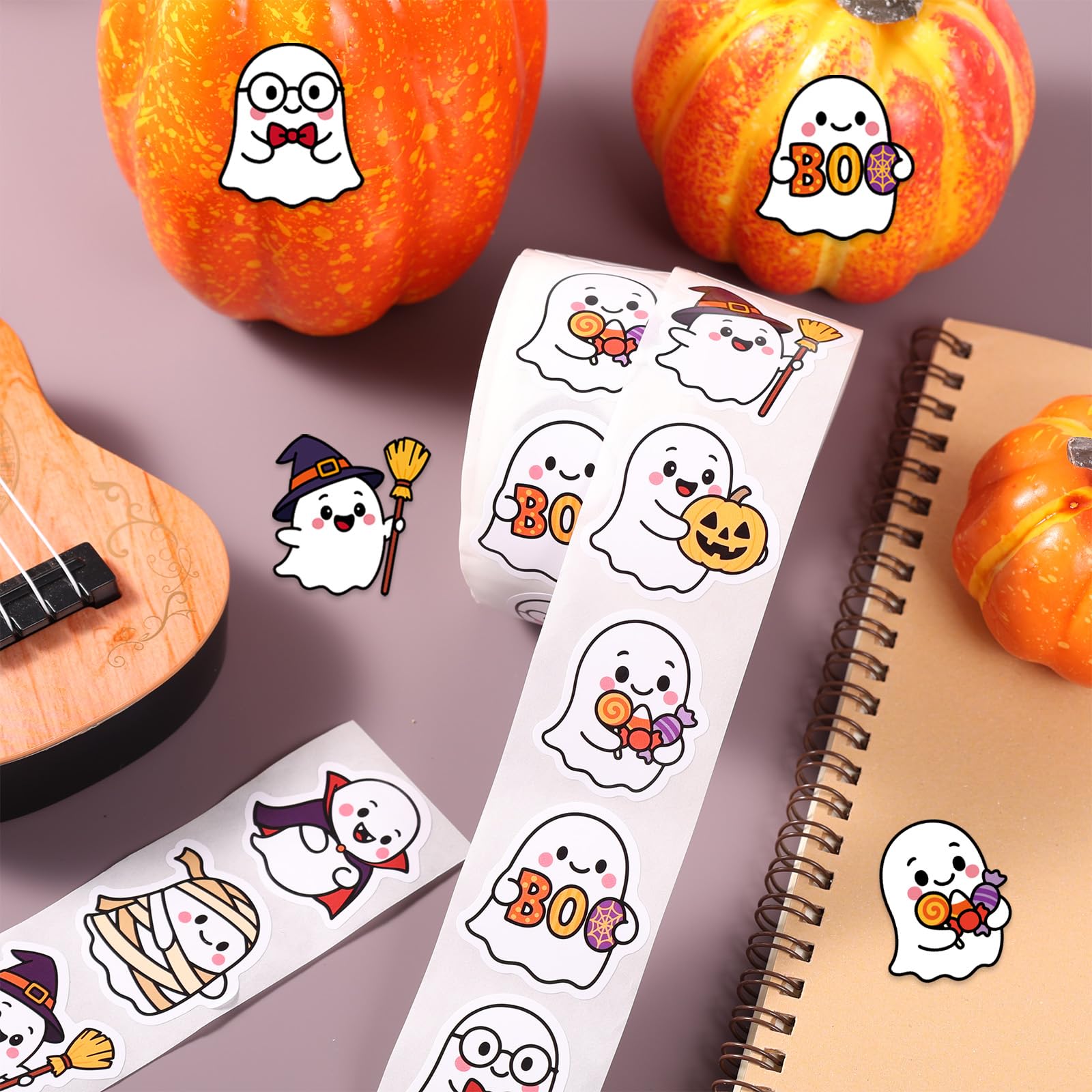 1000 Halloween Sticker - Glitzernde Geister & Kürbis Aufkleber Wasserfest