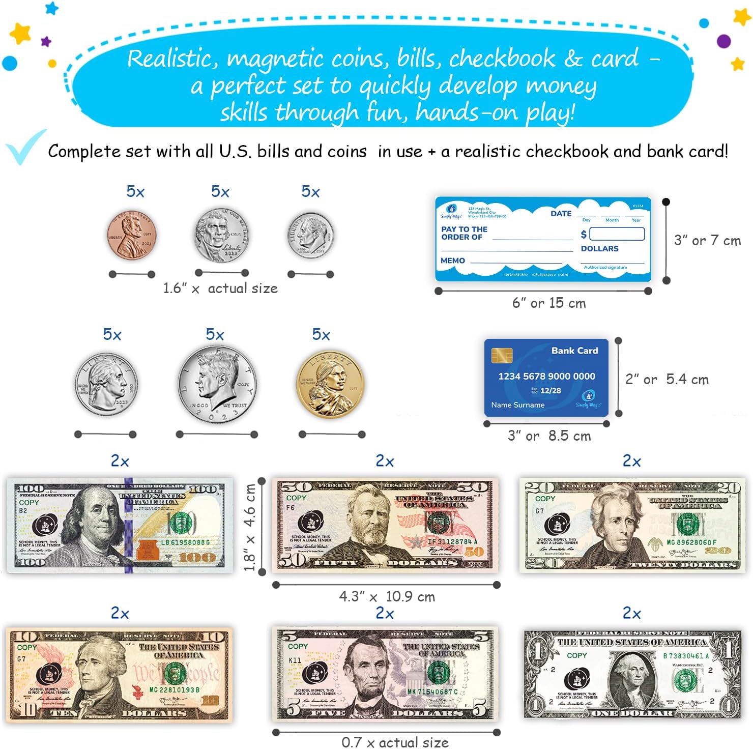 Simply magic 70 PCS Magnetic Money for Classroom - Play Money for Teaching, Money Manipulatives & Activities, Pretend Play Money for Kids, Money Magnets, Learning Coins, Bills - Toddler Money Games