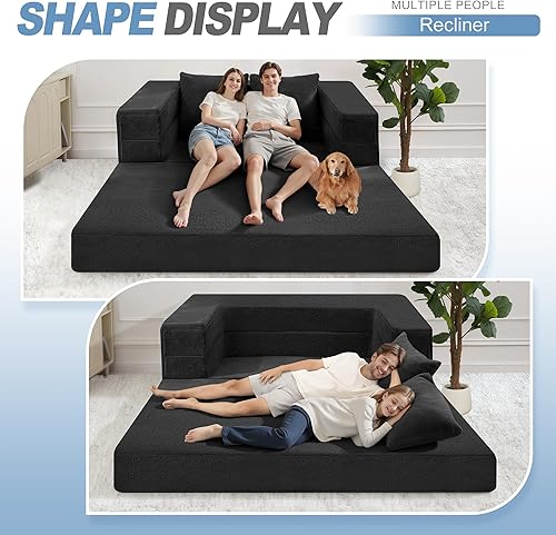 Miniatura 54 de Cama humana gigante para perro, cama 3 en 1 para perro de tamaño humano con funda de piel sintética lavable, cama grande plegable para mascotas con