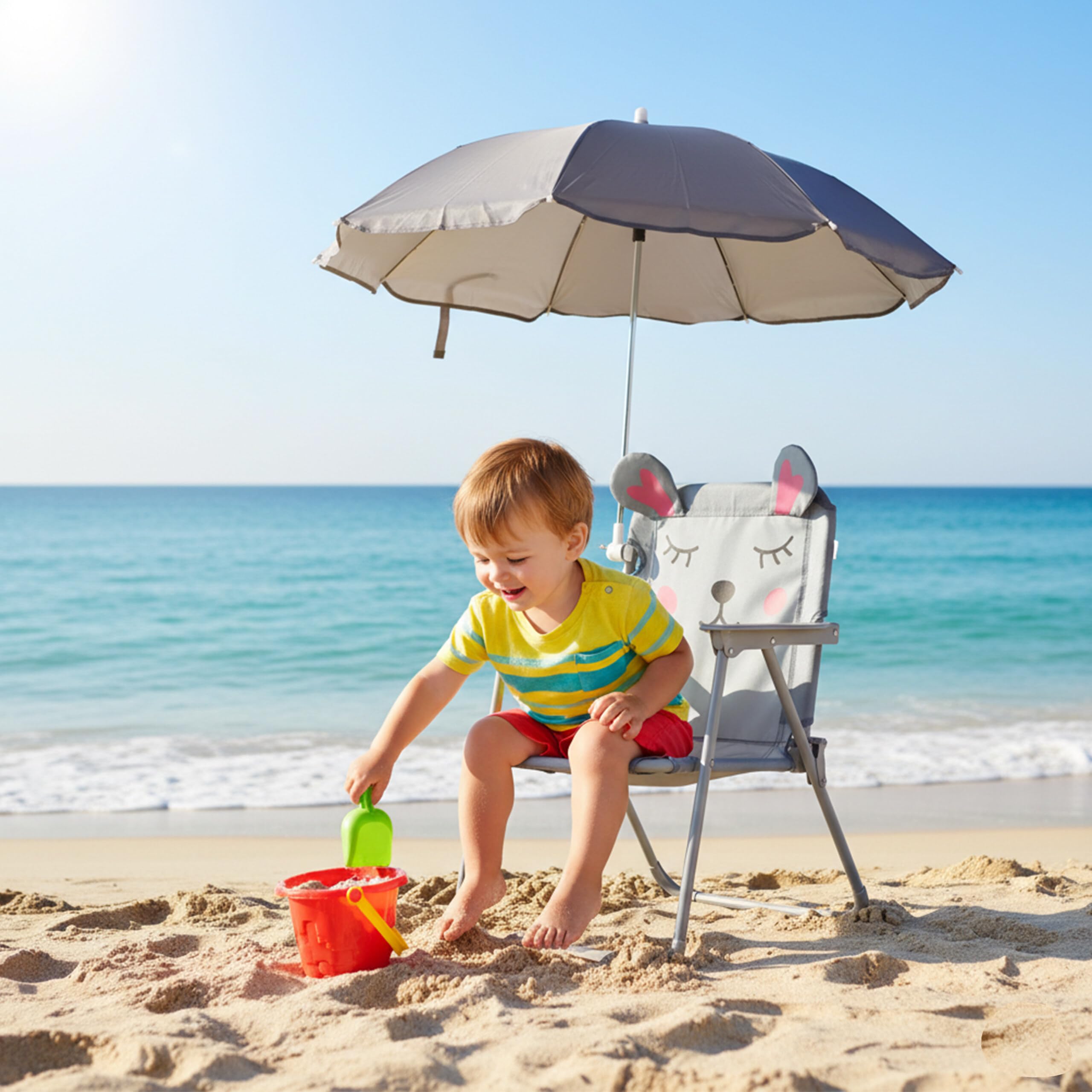 Relaxdays Chaise Pliante Enfant avec Parasol, Motif Souris, Camping/Pique-Nique, 51,5 x 36 x 37,5 cm, Multicolore