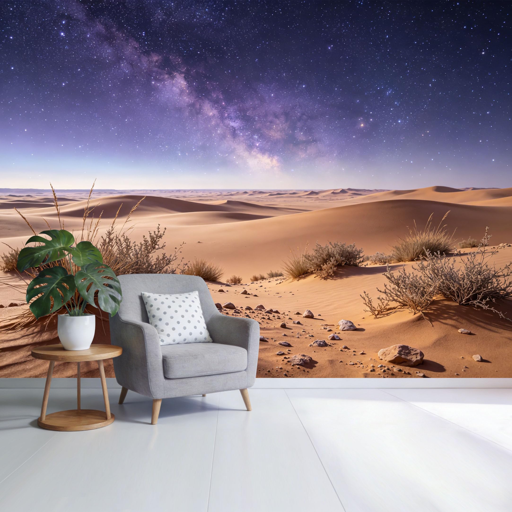Custom Size Wall Mural Desert Landscape Starry Night Sky Sand Dunes Botanical Elements SelfAdhesive Wall Fabric Removable Wallpaper for Home Office Decor