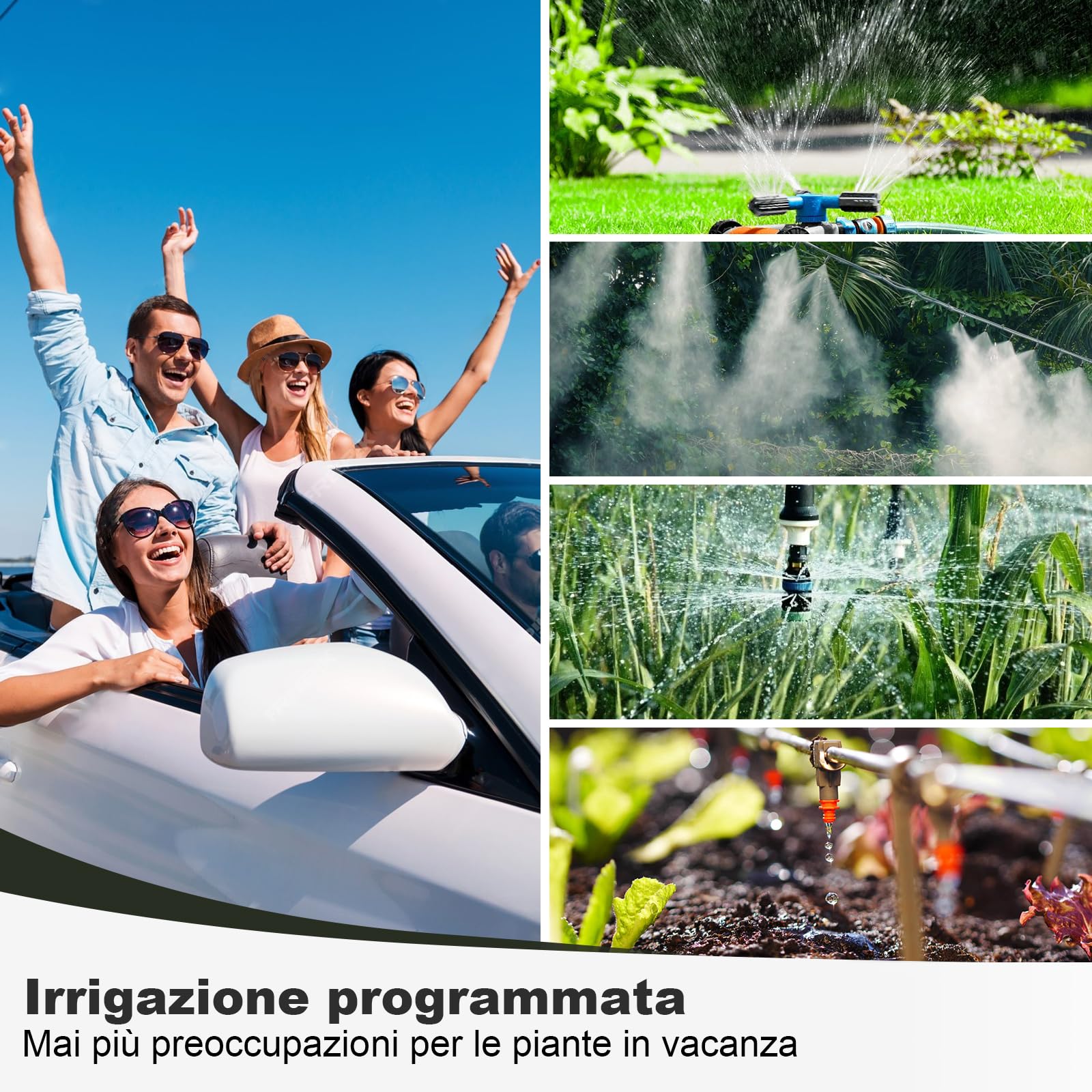 Centralina Irrigazione 4 Vie con Ingresso in Ottone, Grande Display LCD, Computer Giardino Irrigazione Timer, Timer Irrigazione Automatica con Ritardo Pioggia per Automatica e Manuale per Prato