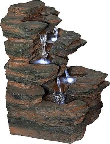 Miniatura 2 de Design Toscano Ramrod Bluffs Cascading Waterfall - Fuente de mesa iluminada, 19 pulgadas, piedra sintética