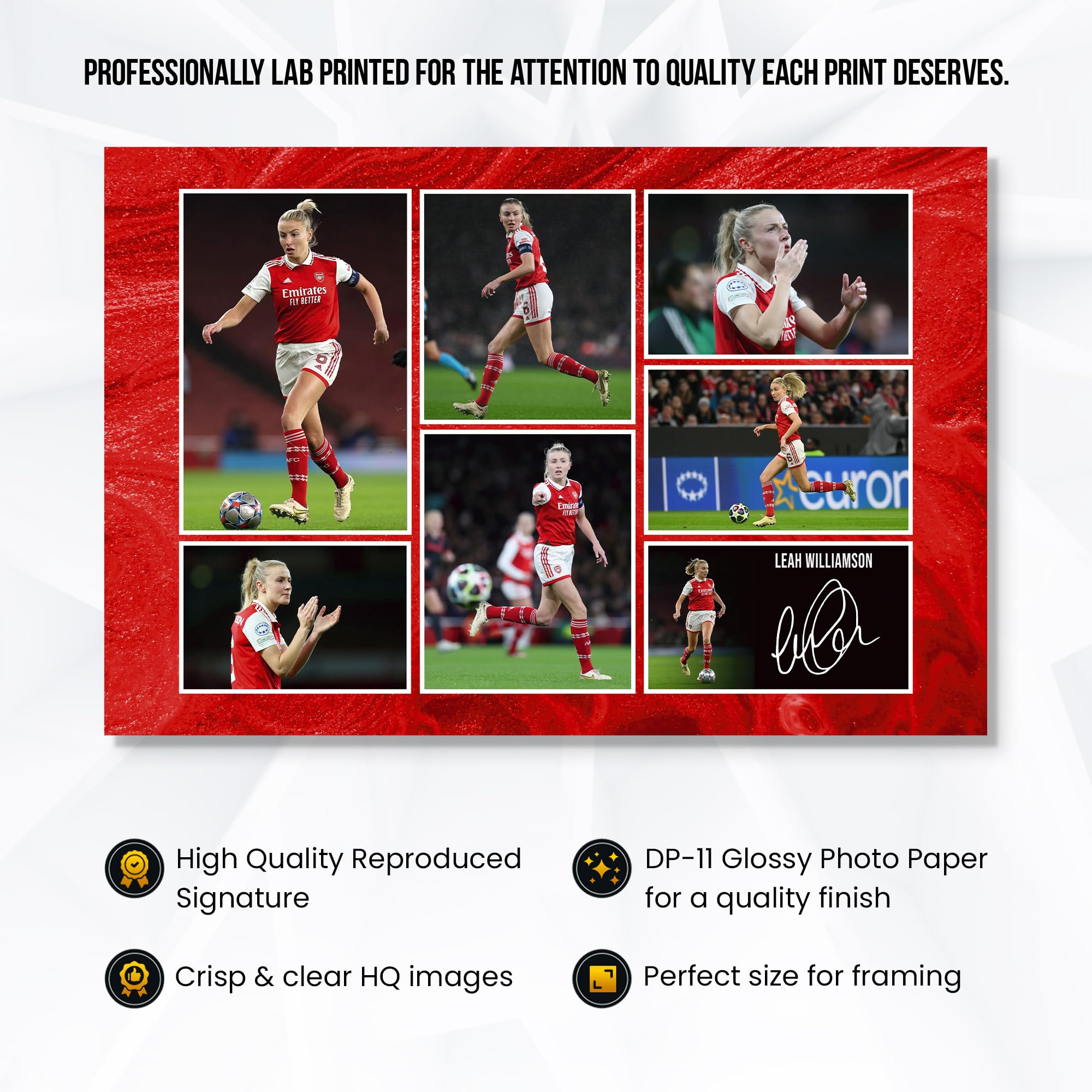 RJR PRINTS Leah Williamson - Arsenal Ladies Signed 12x8 Inch Montage Photo Print Pre Printed Signature Autograph Football Gift - Image 3