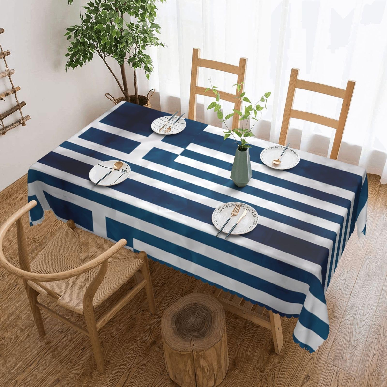HLSBSSL greek flag Patterned square lace tablecloth, wrinkle-resistant and durable, suitable for dining tables, parties, etc.
