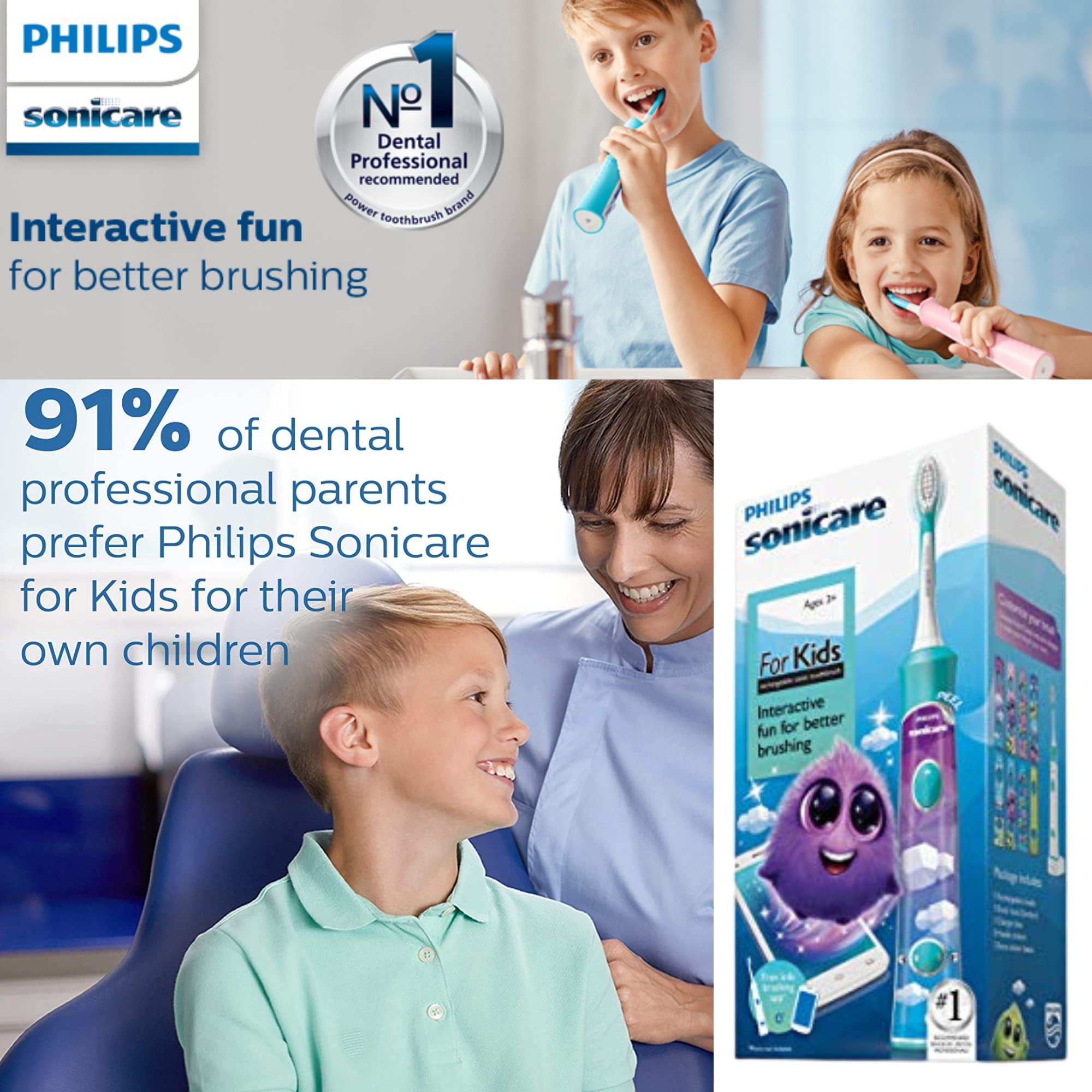 Philips Sonicare for Kids Ice Age, Bluetooth Connected Rechargeable Electric Toothbrush, HX6321/05