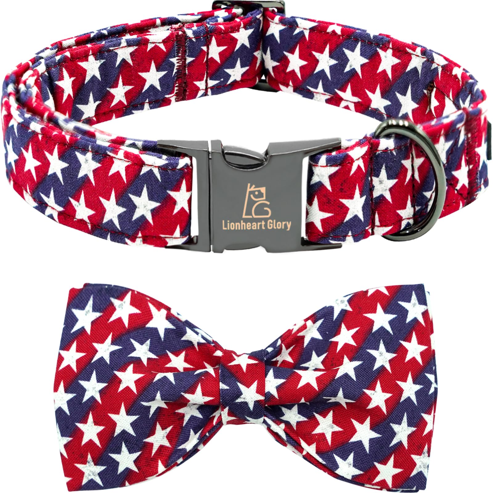 Lionheart glory American Flag Dog Collar 4 of July Independence Patriotic Dog Bow Collars Heavy Duty Adjustable Soft Collar with Bowtie for Small Dogs