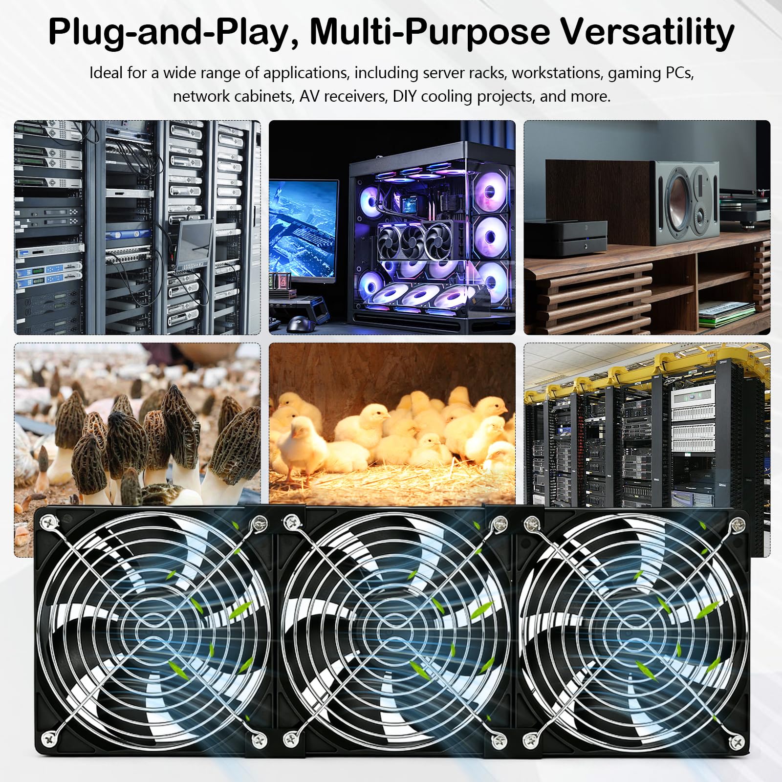 Lüfter, 120mm Gehäuselüfter 230V mit Drehzahlregler und Netzstecker Gehäuse Lüfter 3000 U/min Kühler für Serverracks Gastgeber Gewächshäuser sowie Fensterentlüftung und Kühlung (3, Schwarz)