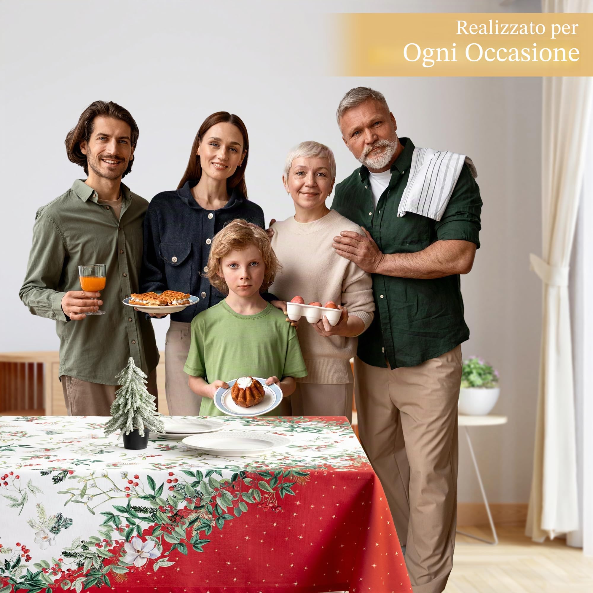 Maison d' Hermine Noel, tovaglia in 100% cotone, per cucina, cena, tavolo, decorazione per feste, matrimoni, giorno del Ringraziamento, Natale (rettangolo, 160cm x 220cm)