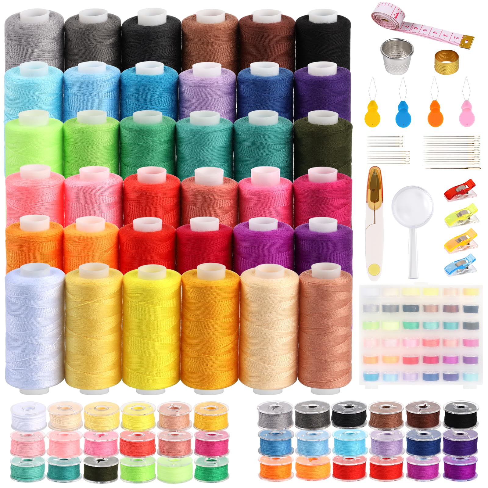 115 PCS Sewing Thread Set, 36 Colors Polyester Thread with 36 Same Color Bobbins with Bobbins Case, Sewing Accessories for Machine,Hand Sewing,DIY,Embroidery,Gifts for Women Mom,400 Yards/Spool — image 1