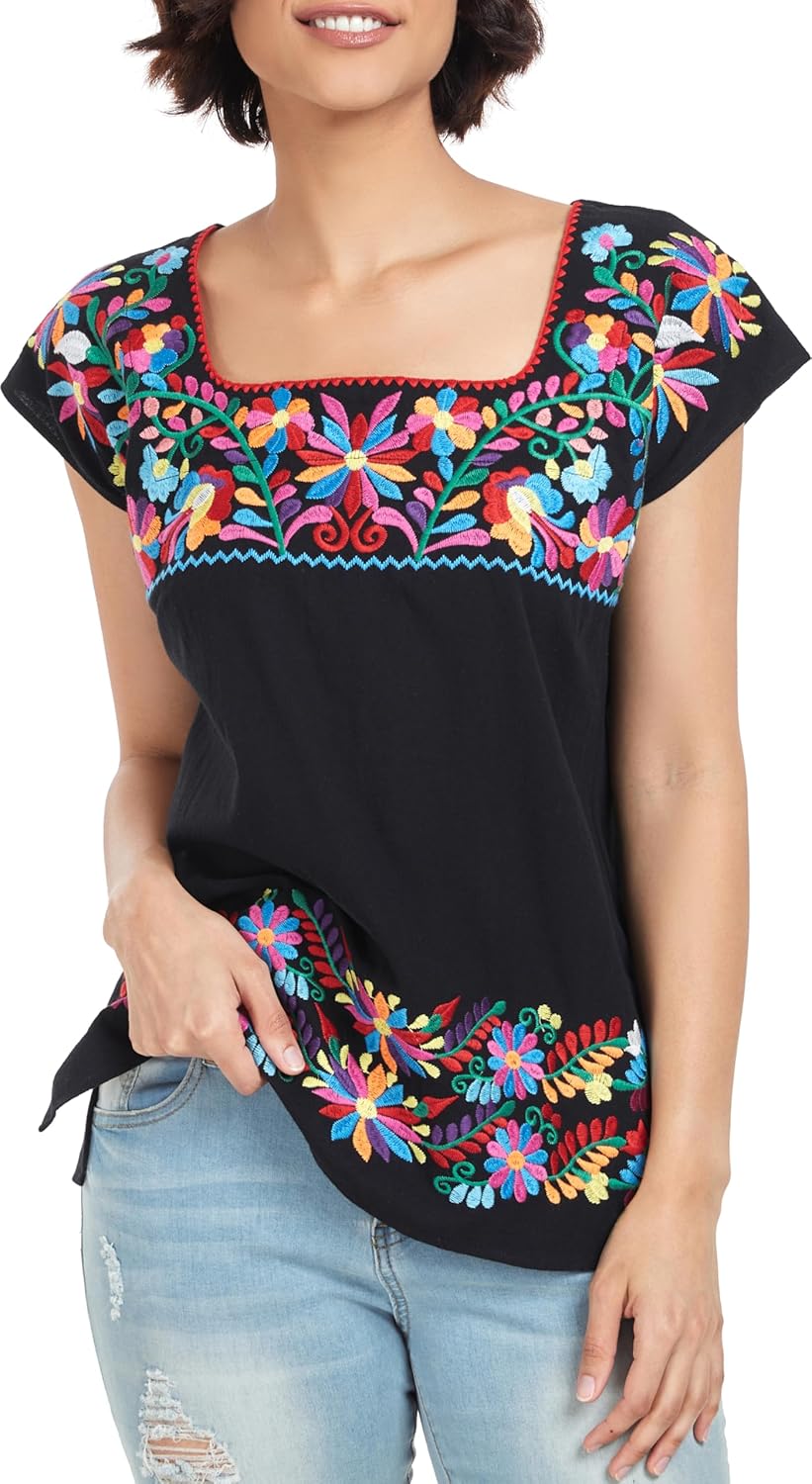 YZXDORWJ Women's Mexican Shirts Peasant Blouses Embroidered Sleeveless Boho Summer Shirt Fiesta Party Fashion Tank Top - Image 3