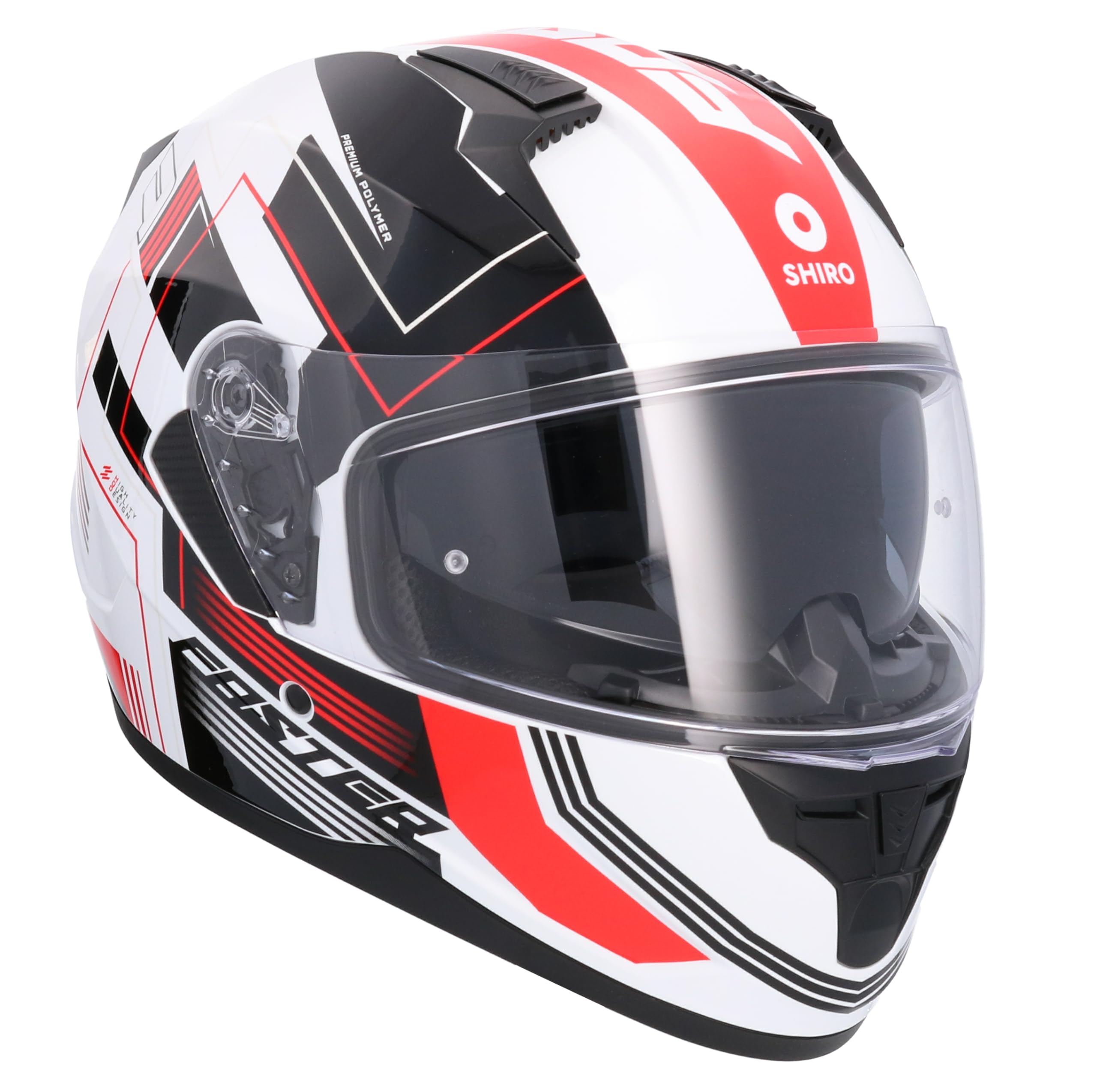 Shiro HEMETS SH-667 Casque intégral Faster blanc et rouge avec lunettes solaires