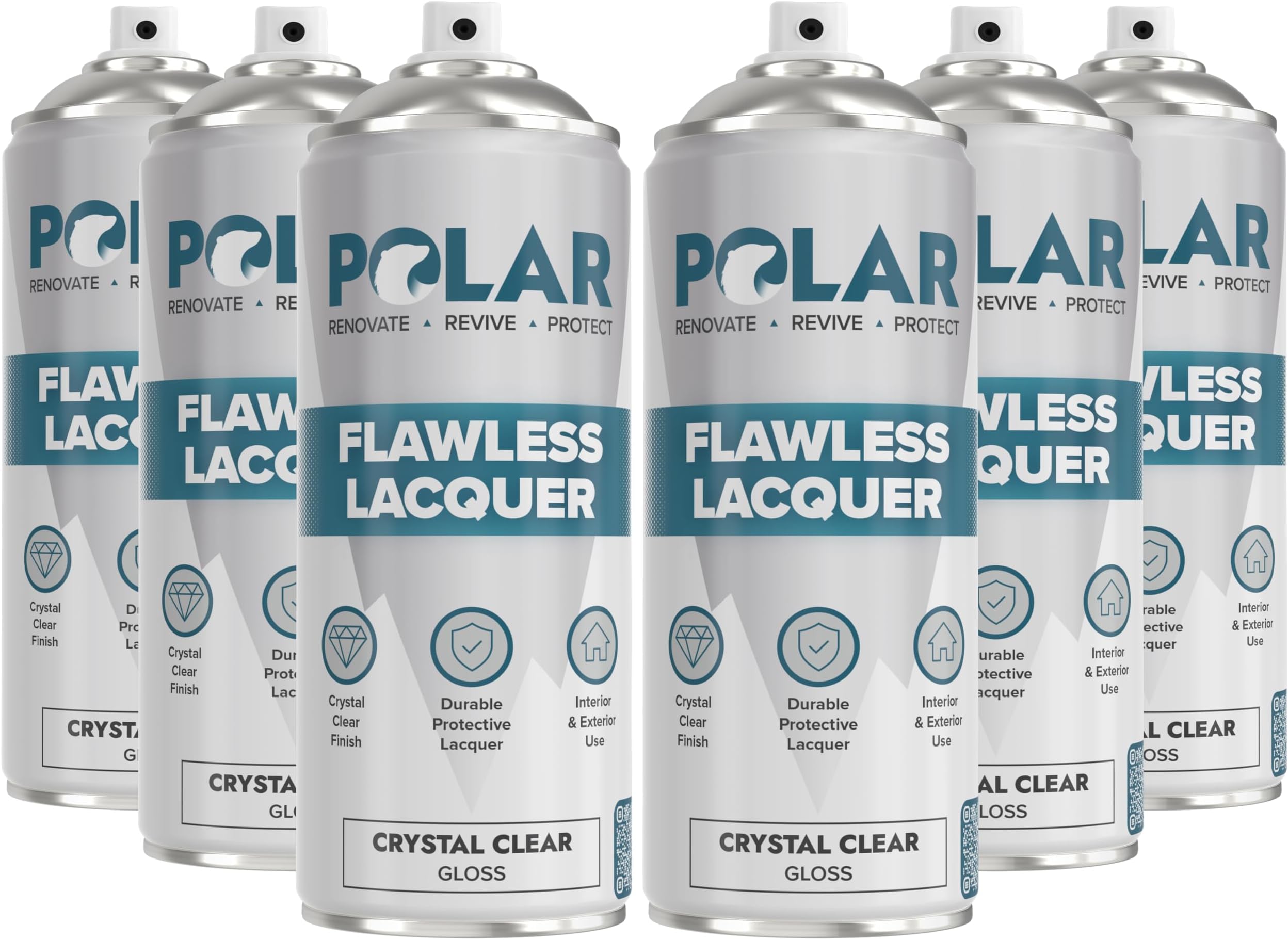 Polar Clear Gloss Flawless Lacquer Spray - 6 x 13.5 Fl Oz - Clear Coat Spray Paint - Non-Yellowing & Scratch Resistant - Interior & Exterior Surfaces for Wood, Metal, Plastics, Glass & Ceramics