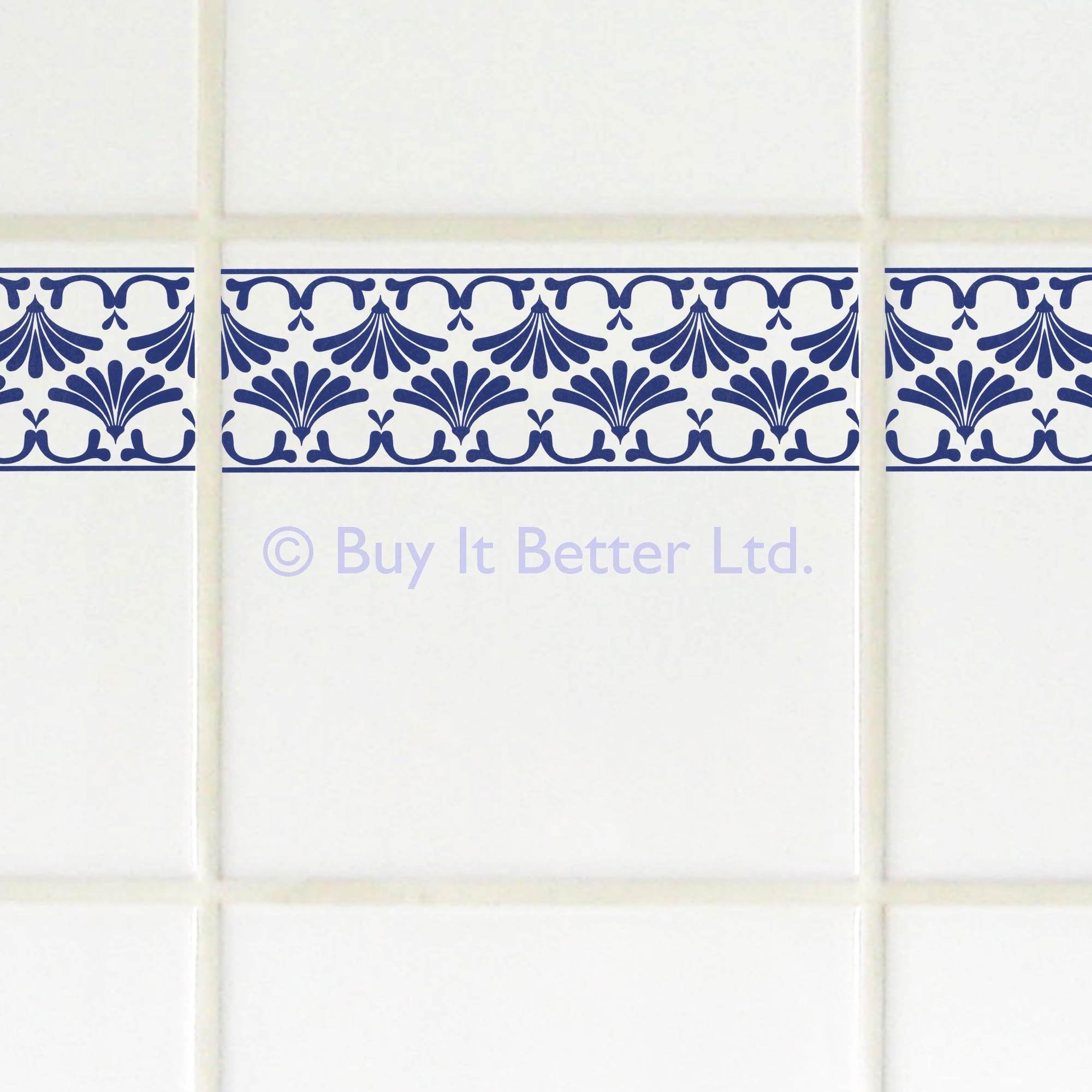 Tile Transfers Water Slide Decal Border Victorian Fantini Cobalt Blue 8 Pack