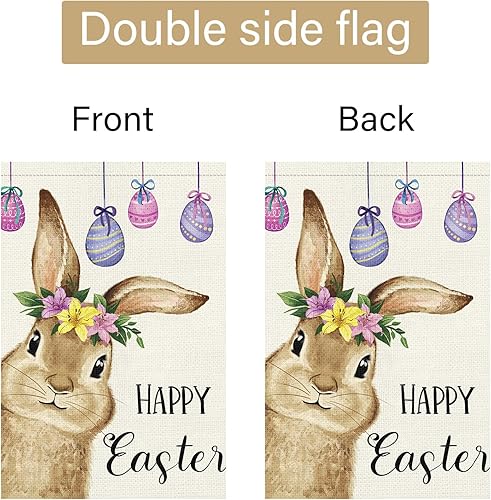 Miniatura 6 de Bandera de bienvenida para jardín de Pascua de 12 x 18 pulgadas vertical de doble cara arpillera con texto en inglés Happy Easter Egg letrero de