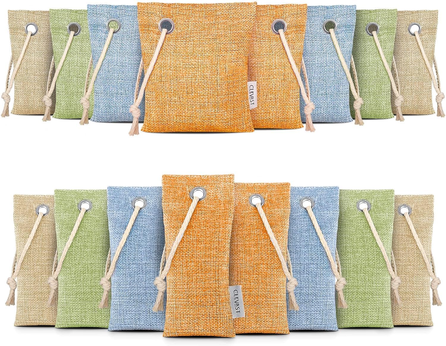 16 Pack Activated Bamboo Charcoal Air Purifying Bags(8x100g, 8x50g), Natural Fresh Odor Absorber, Deodorizer and Moisture Eliminator, Air Purifier Bags for Home, Closet, Car Air freshener