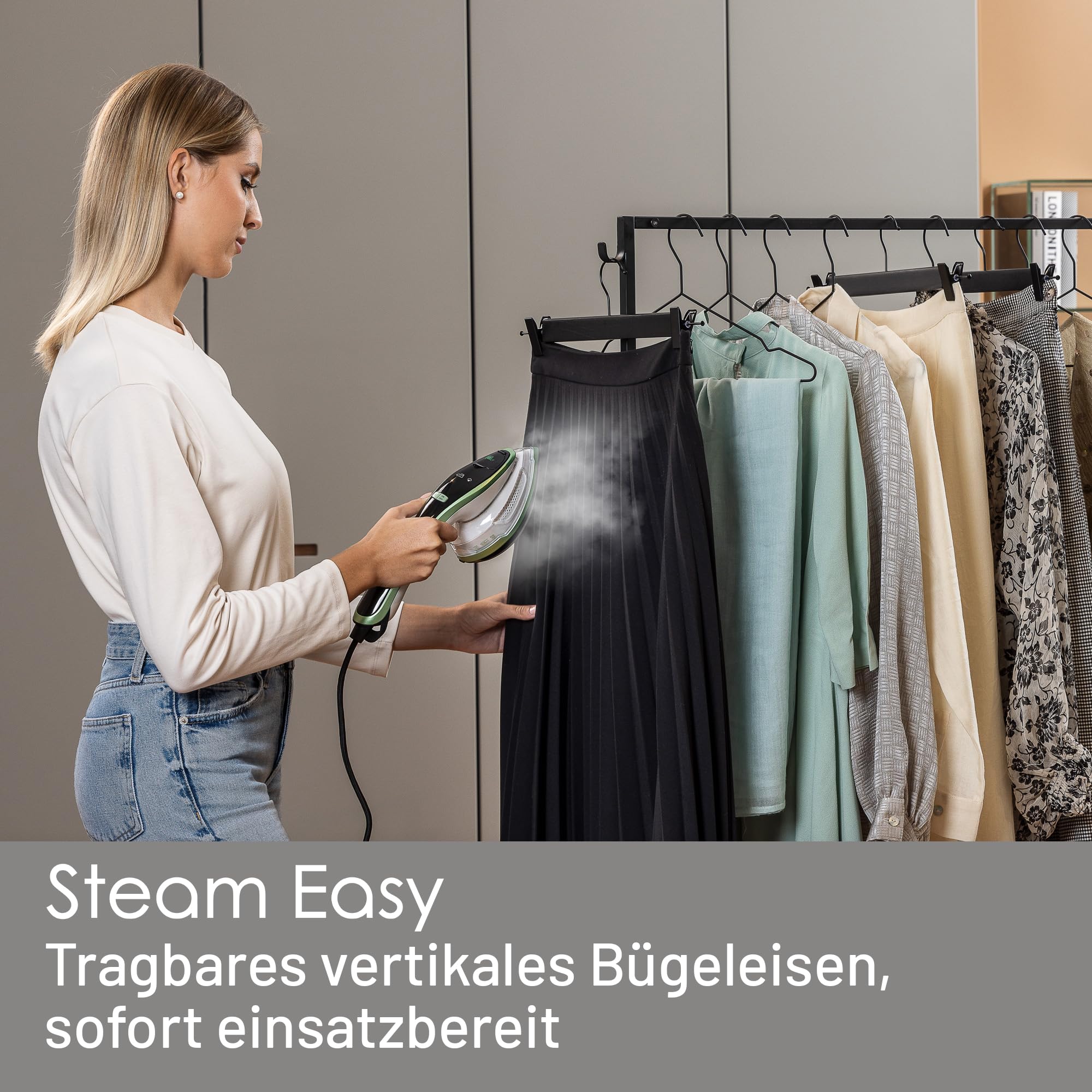 Imetec Steam Easy Dampfbügeleisen, tragbar, vertikales und horizontales Bügeln, Keramiksohle, dreifache Dampf- und Temperaturregelung, digitales Display, bereit in 30 Zoll, 1200 Watt
