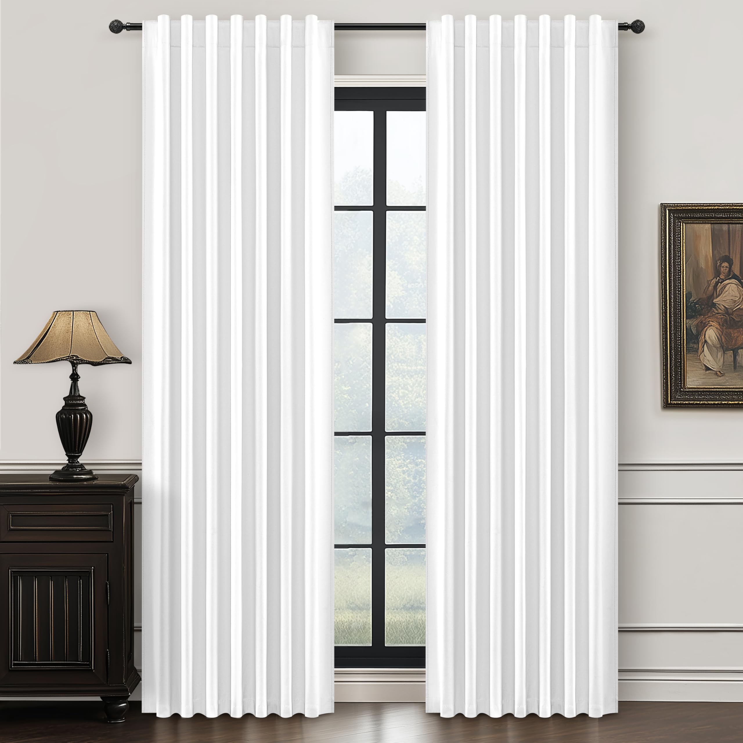 View of Amazon.com: Pure White Linen Drapes 84 Inch Length 2 Panels Set for ...