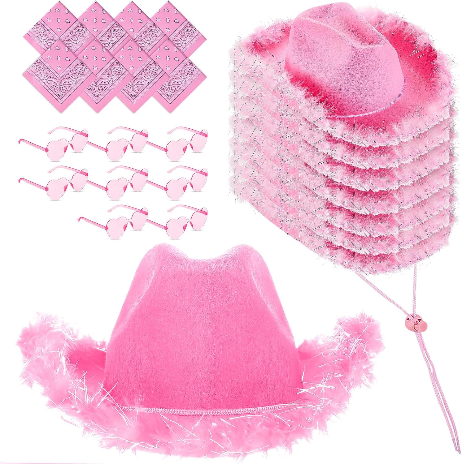 8 Sets Western Cowgirl Costume Accessories, Hats, Bandanas, Glasses